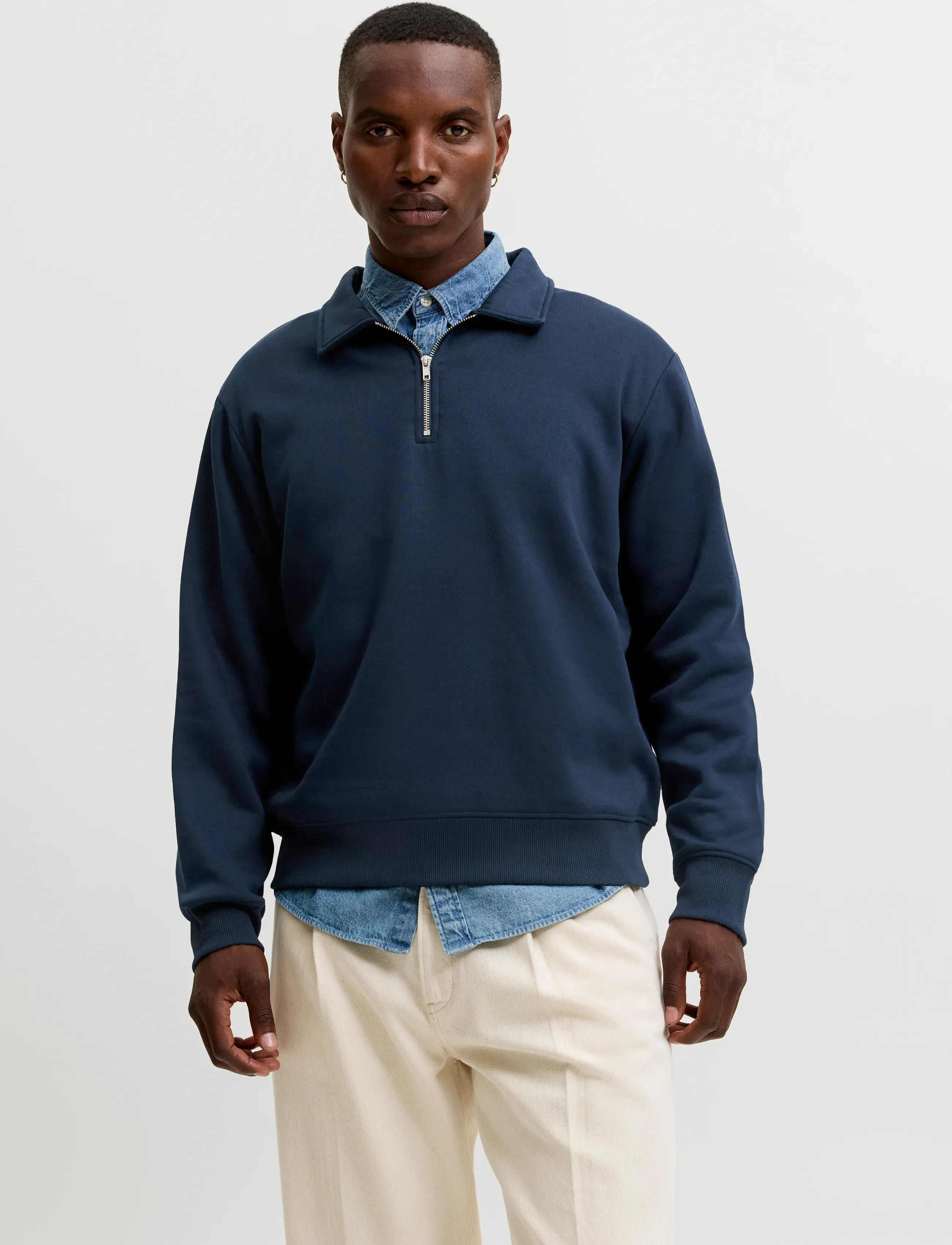 Jack & Jones JJBRADLEY SWEAT ZIP POLO - Langärmlige Strick-Polohemden - NAVY BLAZER / navy