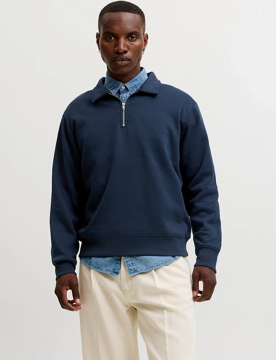 Jack & Jones - JJBRADLEY SWEAT ZIP POLO - navy blazer - 0