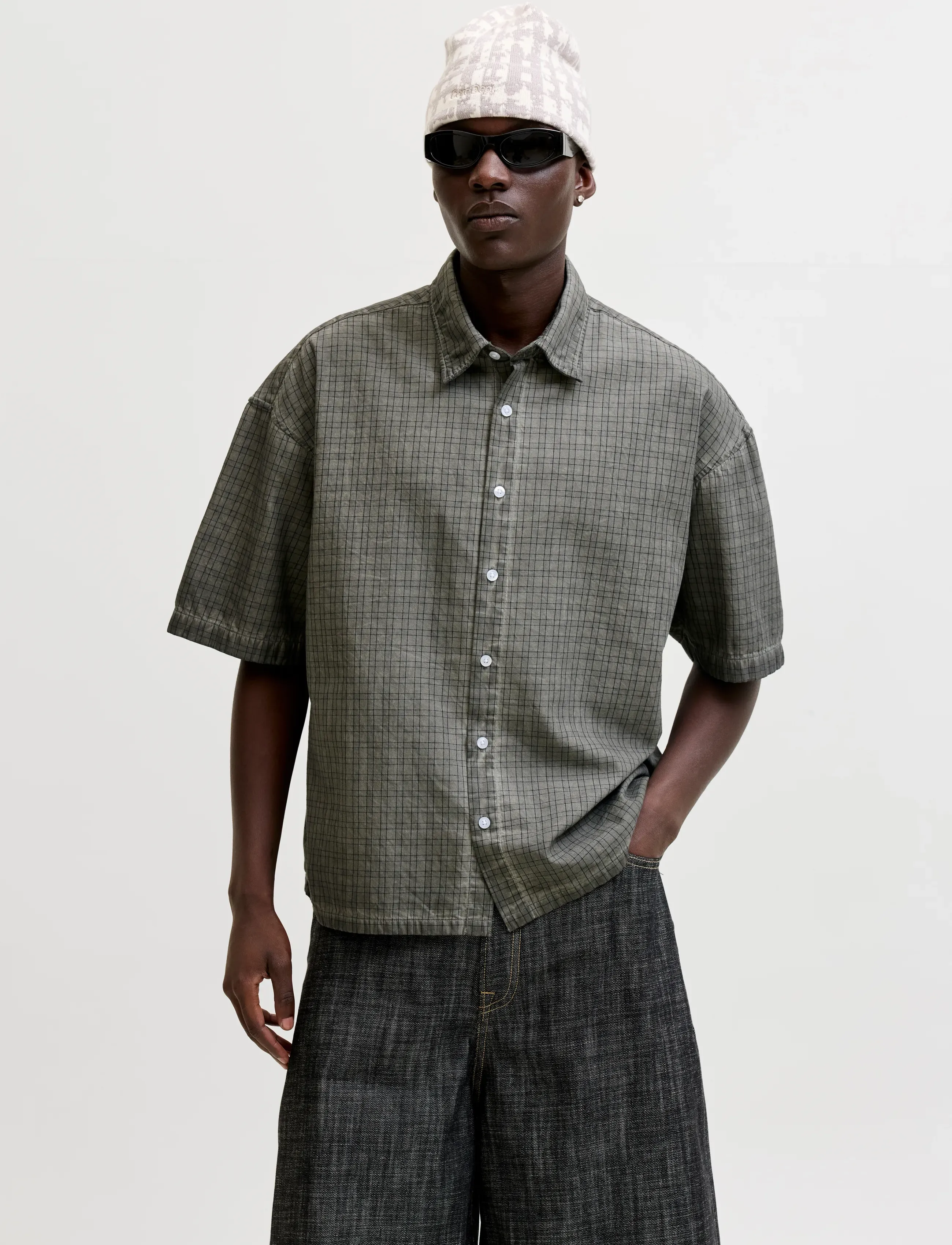 Jack & Jones JCOOVERDYED SHIRT SS STYD SS26 - Clothing - VAPOR BLUE / white
