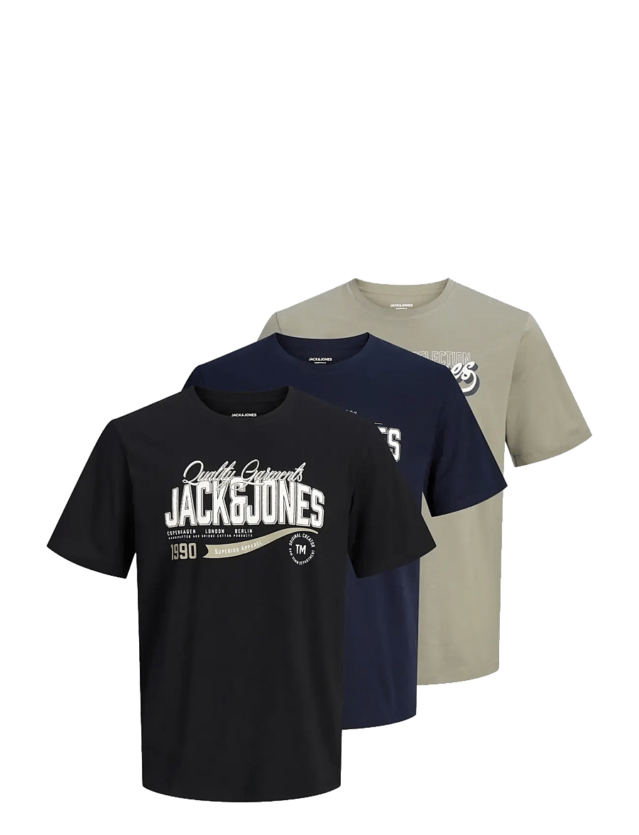 Jack & Jones - JJELOGO TEE SS O-NECK 2 COL AW26 3PK MP - multipack t-shirts - black - 1