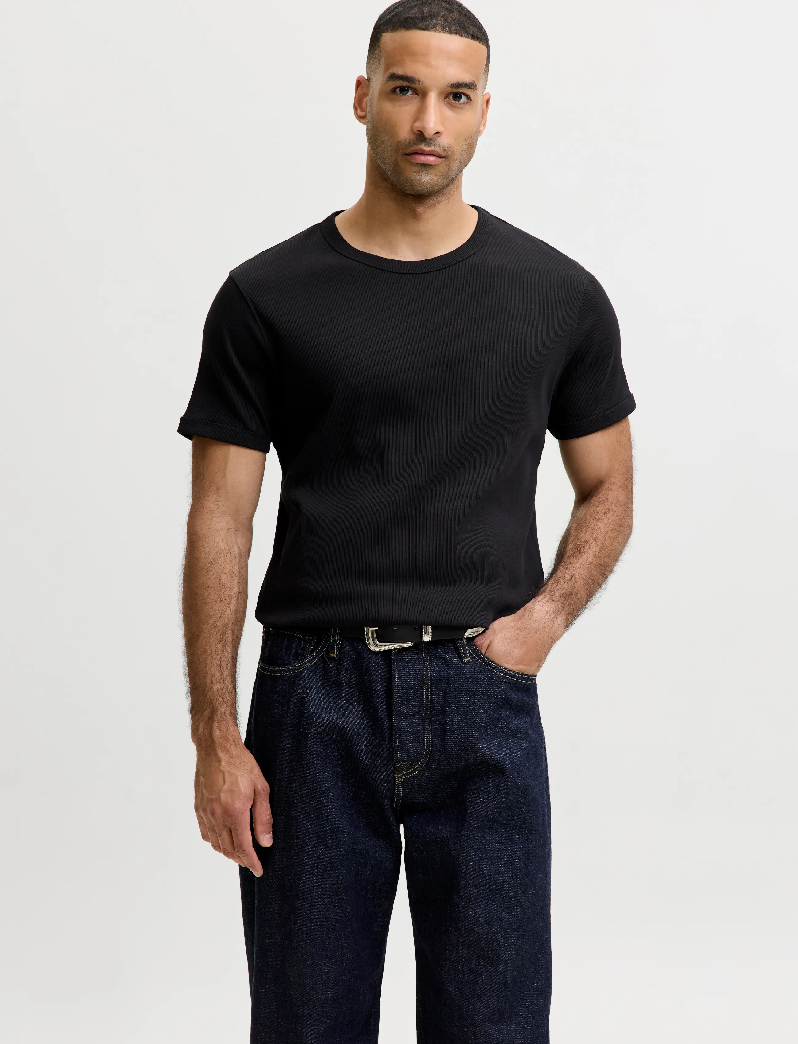 Jack & Jones JJEORGANIC RIB TEE SS CREW NECK 2PK MP - Clothing - BLACK / black