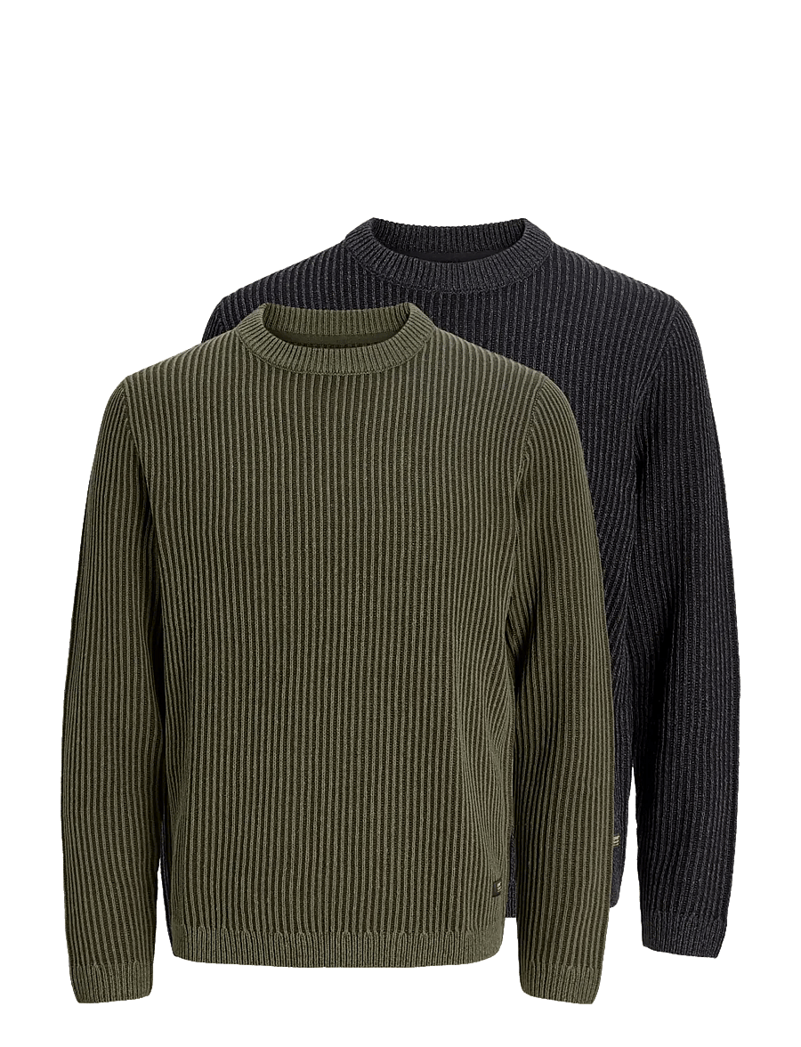 Jack & Jones - JJEDOVER KNIT CREW NECK 2PK MP - round necks - black - 0