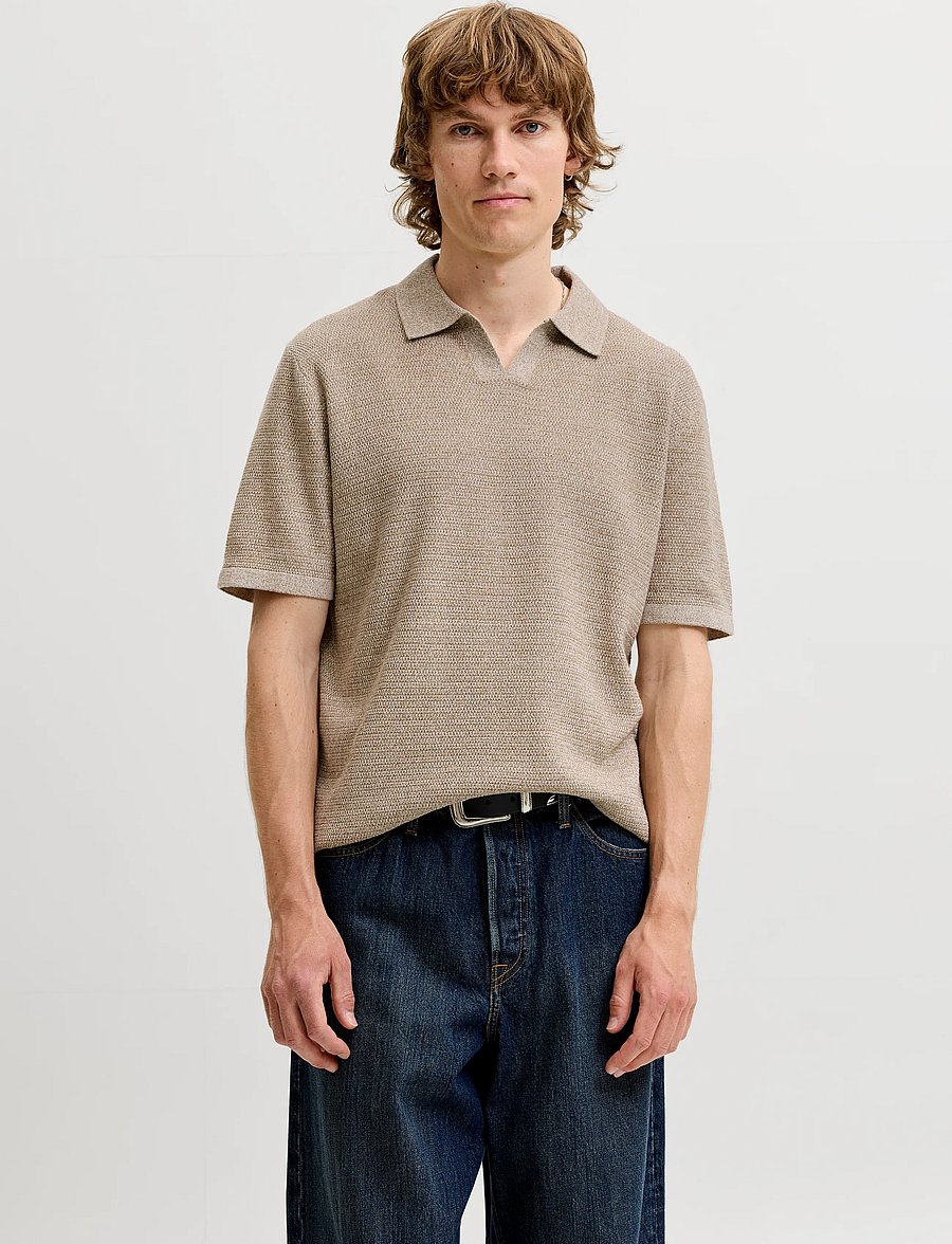 Jack & Jones - JJEGEORGE KNIT SPLIT NECK SS - kootud polosärgid - coriander - 0