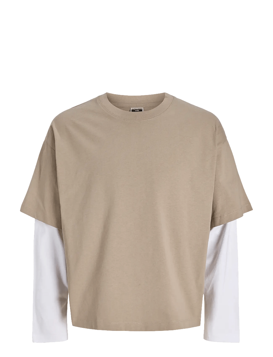 Jack & Jones - JCOBIARRITZ DOUBLELAYER TEE LS STYD SS26 - langærmede t-shirts - crockery - 1