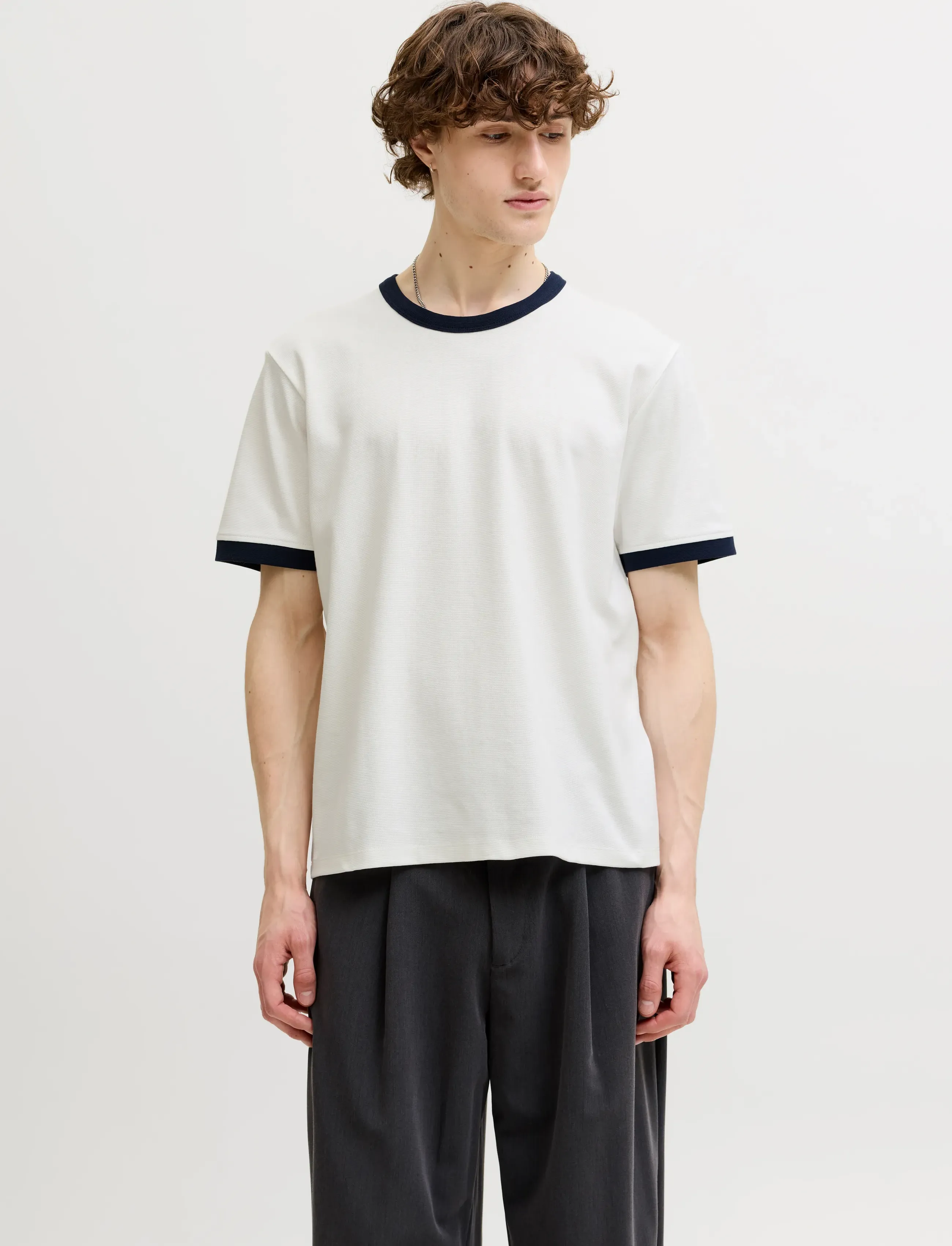 Jack & Jones Jorsavona Ringer Tee Ss Cn Styd Ss26, Mænd, Ringer T-shirt, Navy, Str: XL