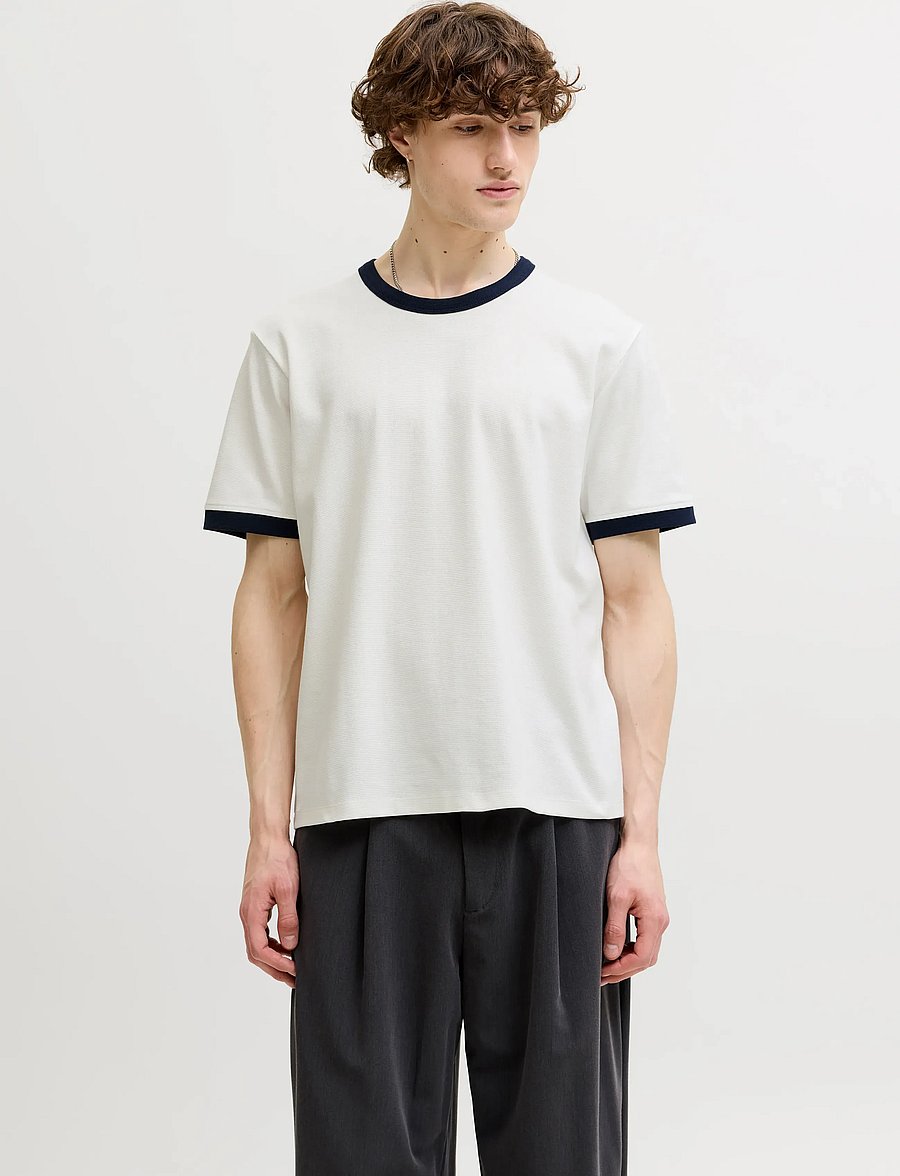 Jack & Jones - JORSAVONA RINGER TEE SS CN STYD SS26 - kurzärmelige t-shirts - snow white - 0
