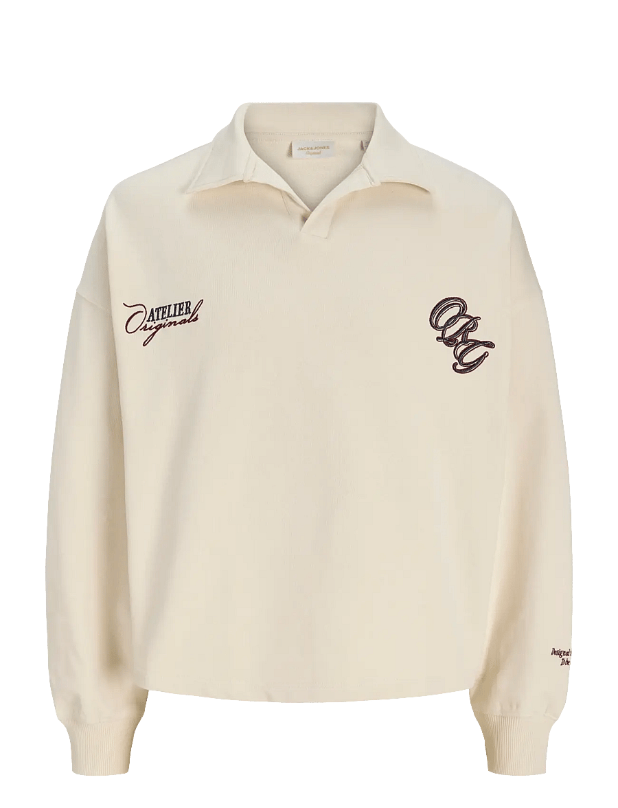 Jack & Jones - JORSAVONA SWEAT SPLIT NECK BADGE LS POLO - kollektionen - antique white - 1