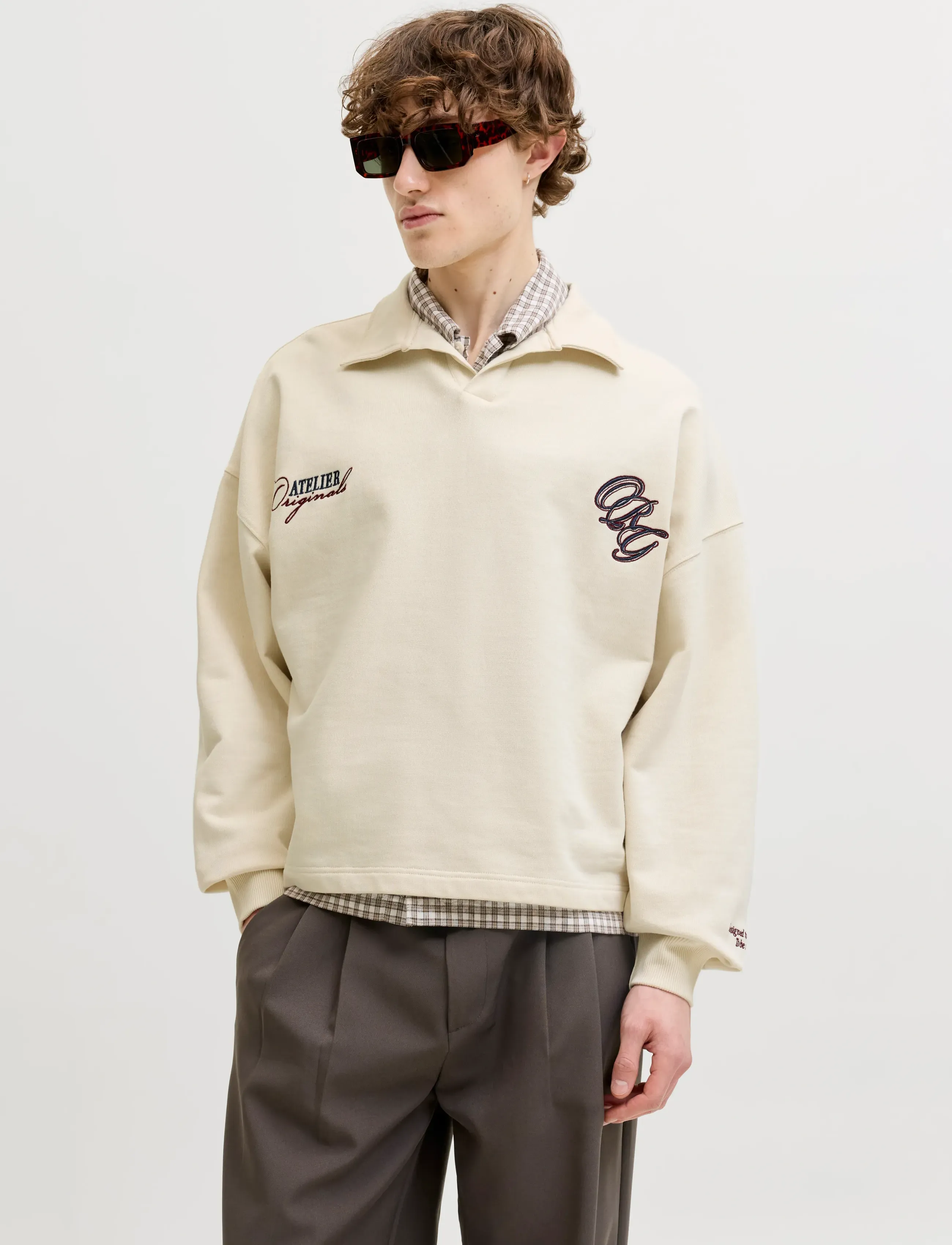 Jack & Jones JORSAVONA SWEAT SPLIT NECK BADGE LS POLO - Riided - ANTIQUE WHITE / cream