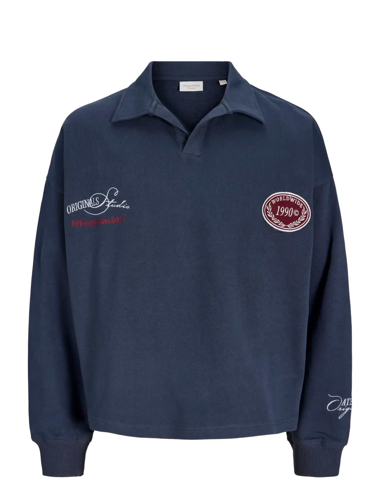 Jack & Jones JORSAVONA SWEAT SPLIT NECK BADGE LS POLO - Sweatshirts & hættetrøjer - ODYSSEY GRAY / white