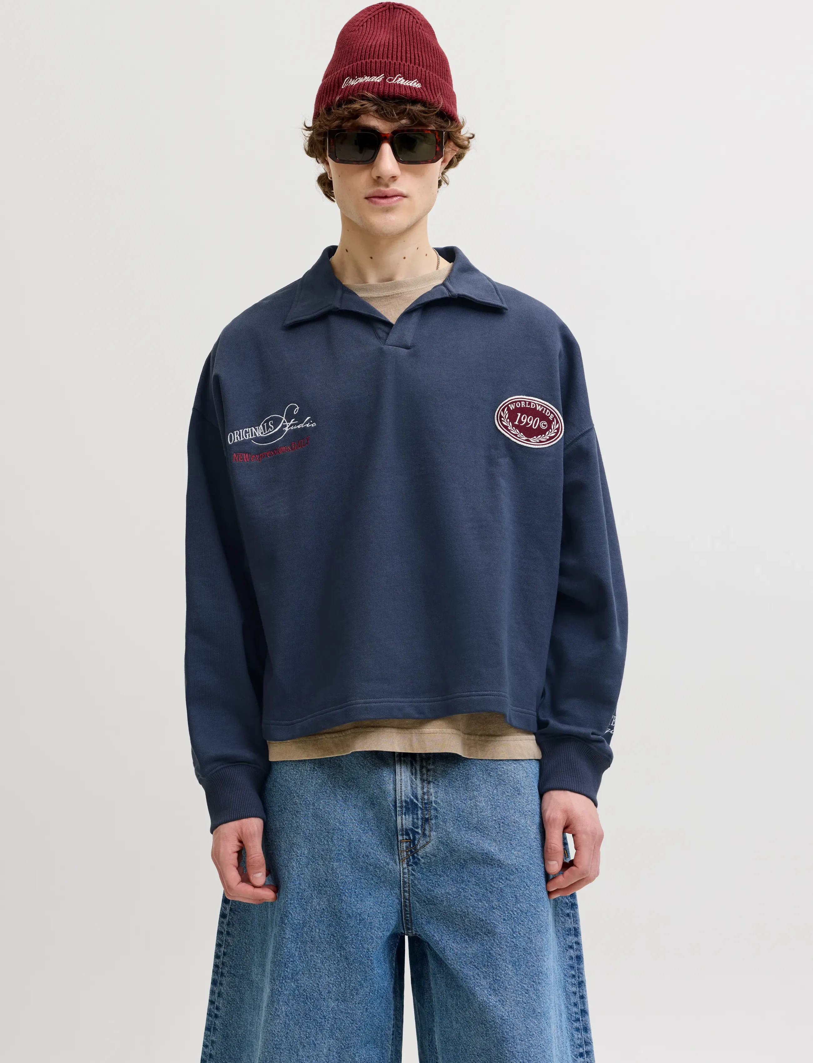 Jack & Jones JORSAVONA SWEAT SPLIT NECK BADGE LS POLO - Sweatshirts - ODYSSEY GRAY / white