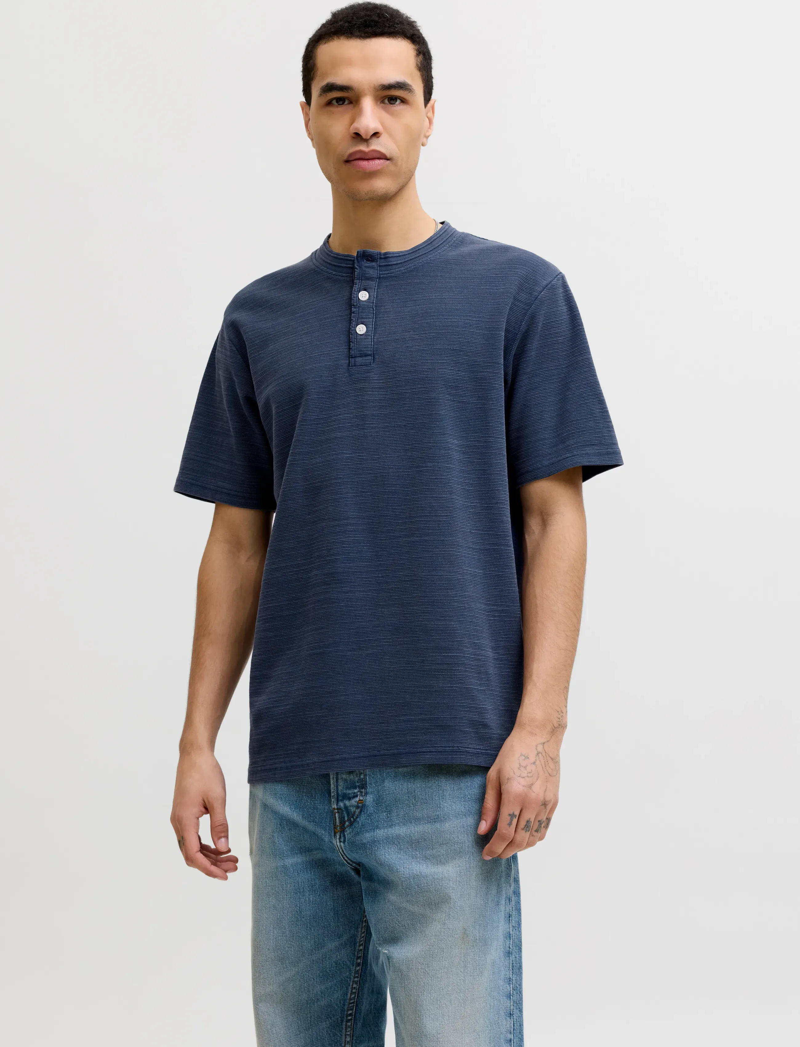 Jack & Jones Jprblulucas Ss Henley Tee Styd Ss26, Mænd, Kortærmet Henley T-Shirt, Hvid, Str: S