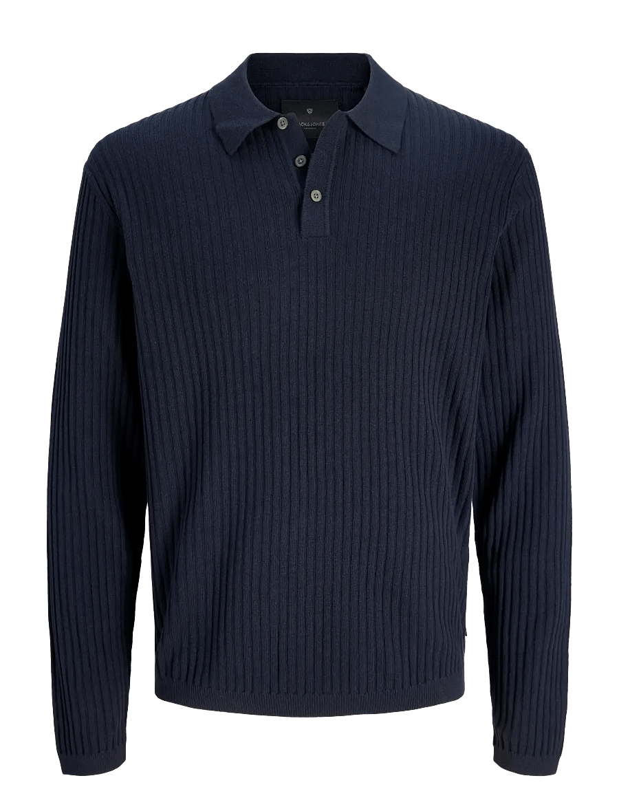 Jack & Jones - JPRBLAKAI KNIT POLO LS STYD SS26 - pikkade varrukatega kootud polosärgid - night sky - 1