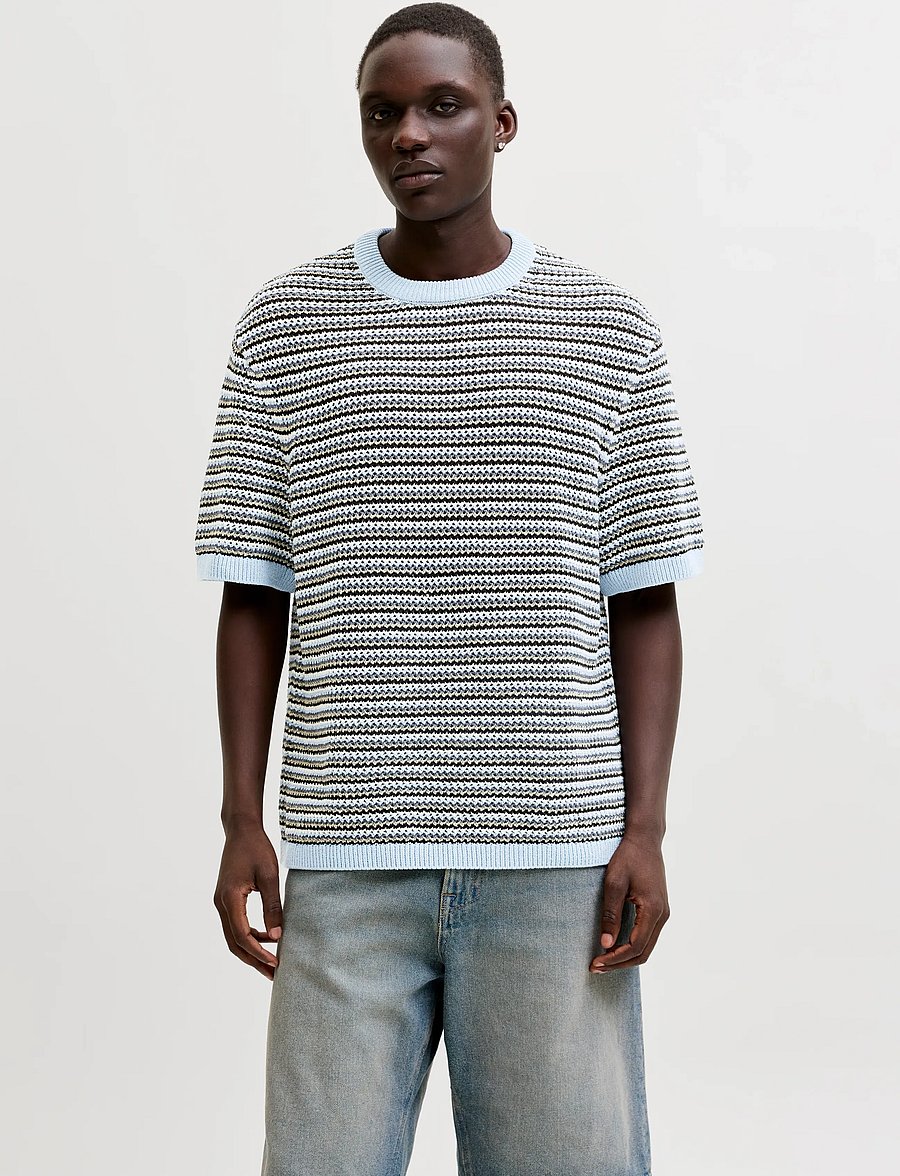 Jack & Jones - JORCARLO KNIT CREW NECK STYD SS26 - kortärmade t-shirts - cashmere blue - 0