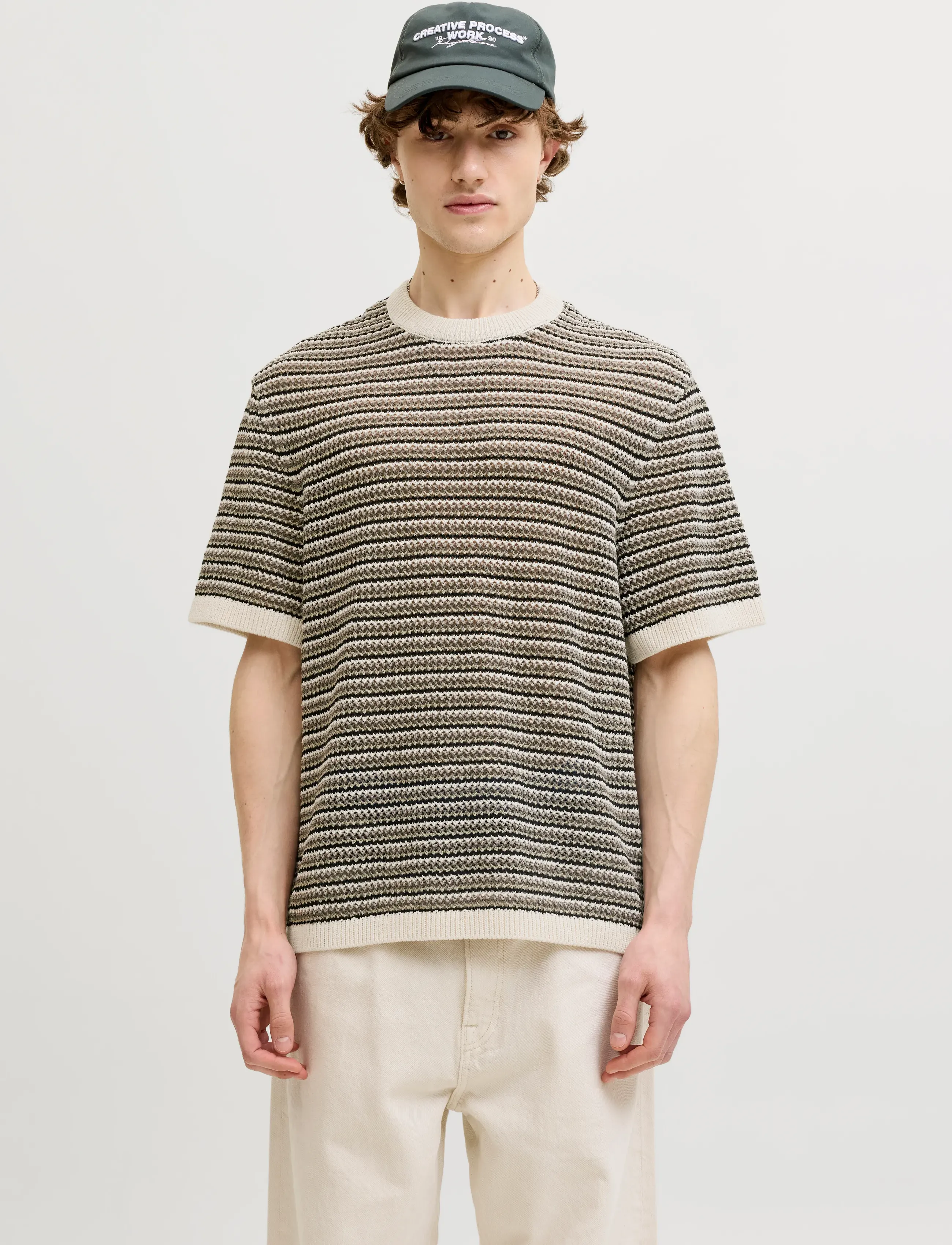 Jack & Jones JORCARLO KNIT CREW NECK STYD SS26 - Winter deals - SEA SALT / black