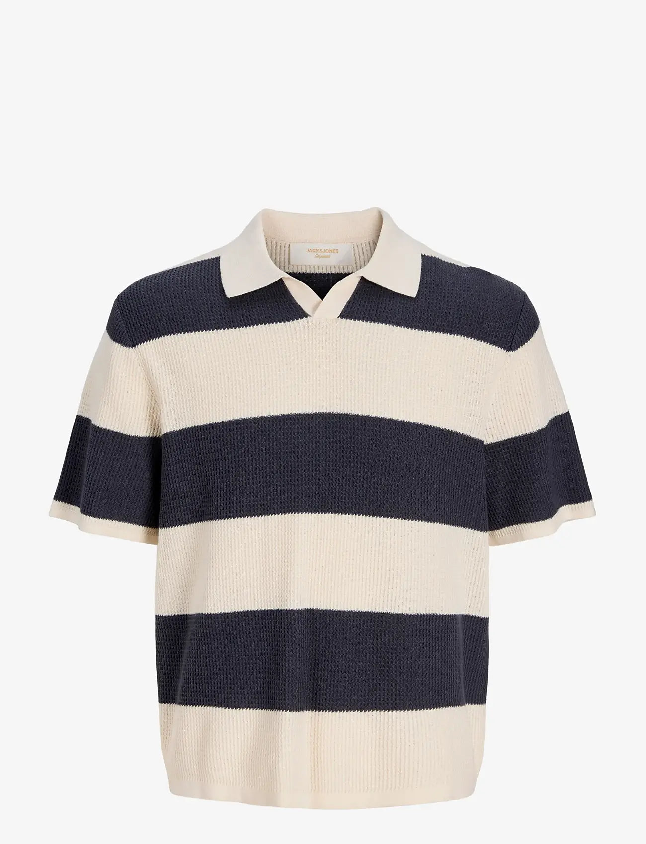 Jack & Jones - JORLIAM KNIT STRIPE SPLIT NECK STYD SS26 - kootud polosärgid - odyssey gray - 1