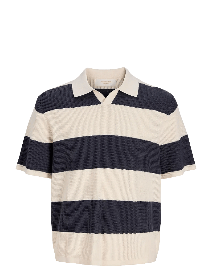 Jack & Jones - JORLIAM KNIT STRIPE SPLIT NECK STYD SS26 - prjónaðir pólóbolir - odyssey gray - 1