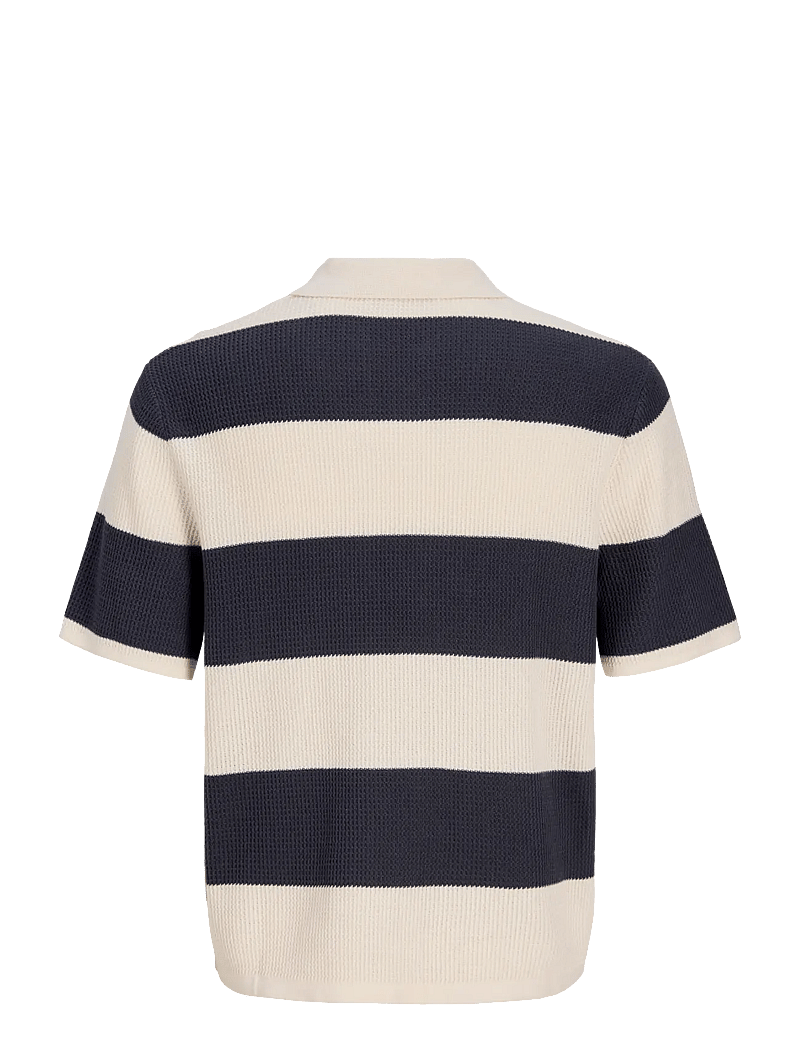 Jack & Jones - JORLIAM KNIT STRIPE SPLIT NECK STYD SS26 - kootud polosärgid - odyssey gray - 2
