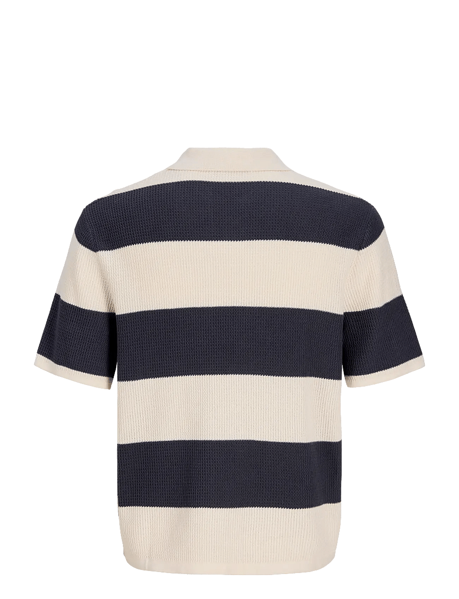 Jack & Jones - JORLIAM KNIT STRIPE SPLIT NECK STYD SS26 - prjónaðir pólóbolir - odyssey gray - 2
