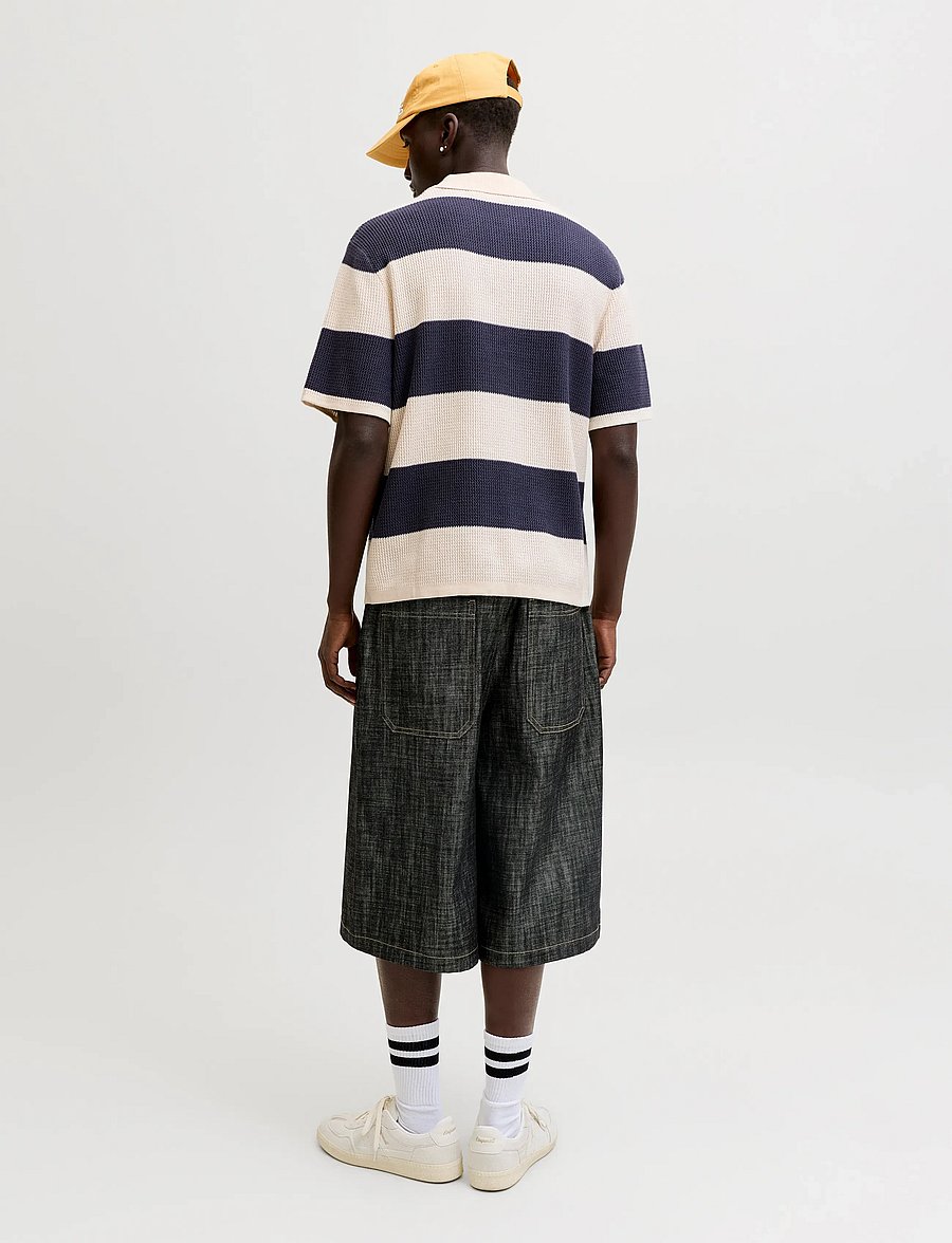 Jack & Jones - JORLIAM KNIT STRIPE SPLIT NECK STYD SS26 - prjónaðir pólóbolir - odyssey gray - 3