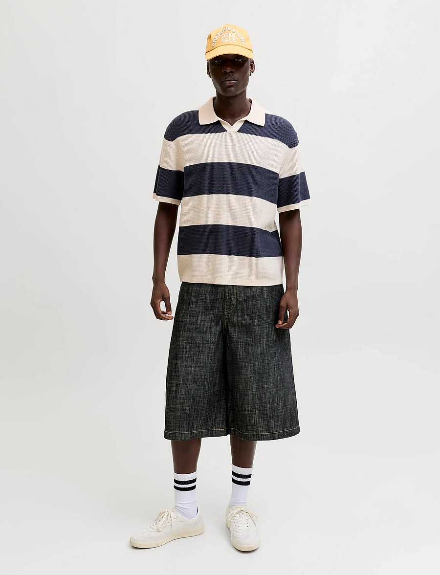 Jack & Jones - JORLIAM KNIT STRIPE SPLIT NECK STYD SS26 - prjónaðir pólóbolir - odyssey gray - 4