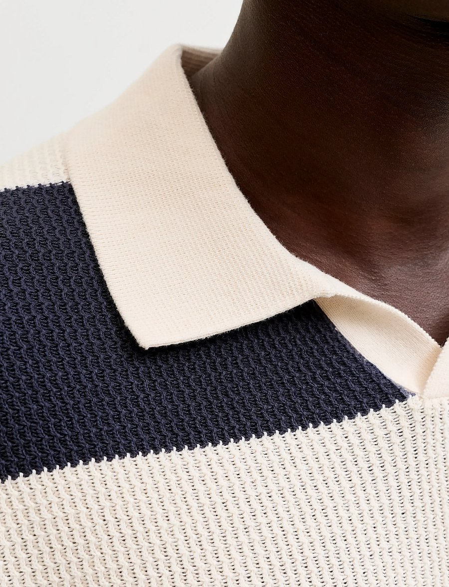 Jack & Jones - JORLIAM KNIT STRIPE SPLIT NECK STYD SS26 - prjónaðir pólóbolir - odyssey gray - 5