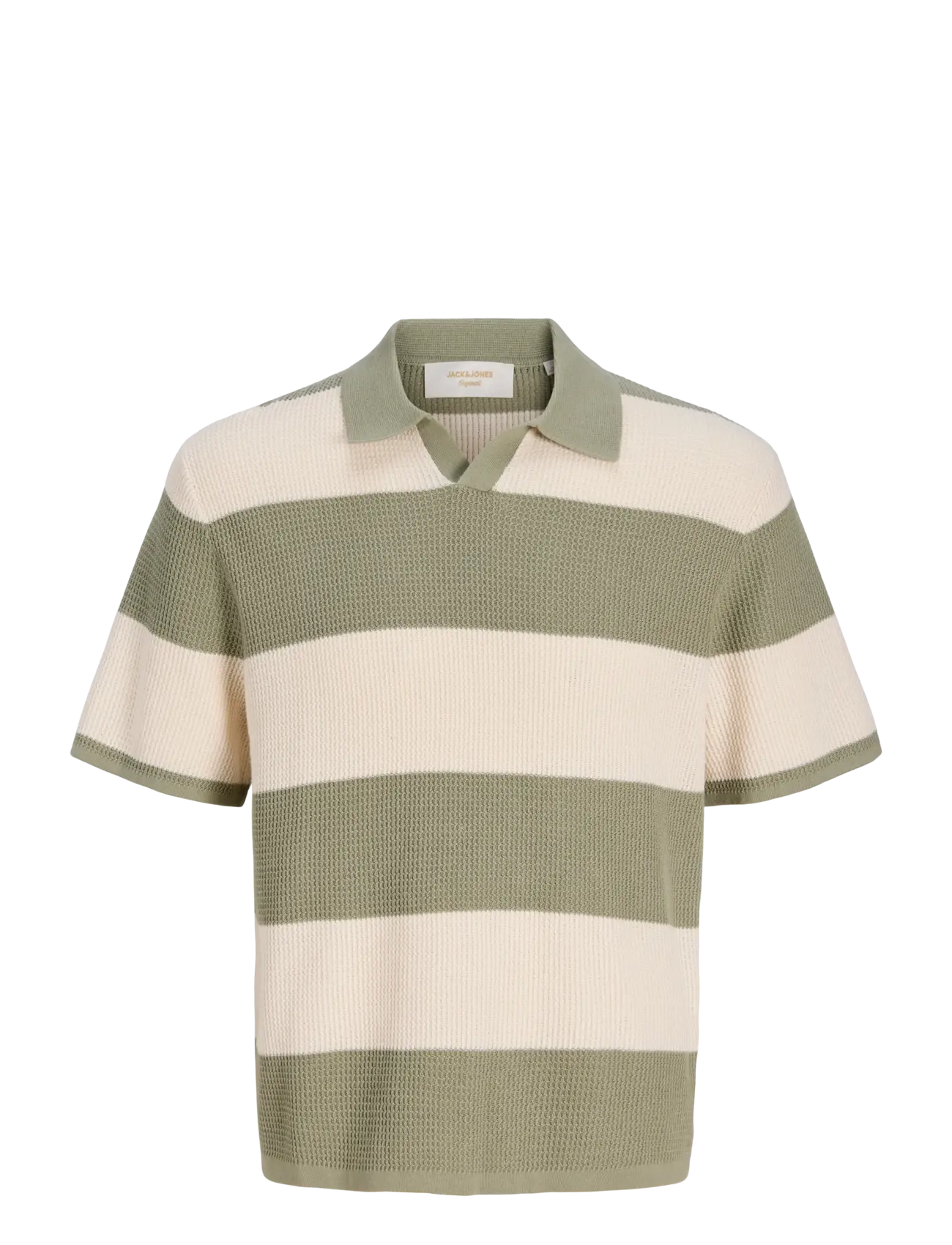 JACK & JONES Jorliam Knit Stripe Split Neck Styd Ss26 Khaki - M - Herren