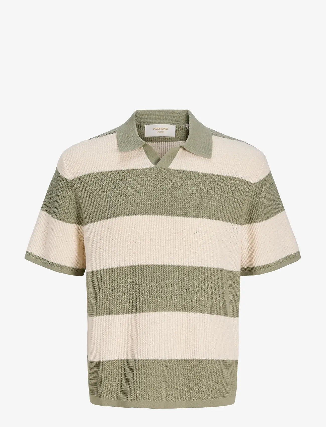 Jack & Jones - JORLIAM KNIT STRIPE SPLIT NECK STYD SS26 - strikkede poloer - sea salt - 1