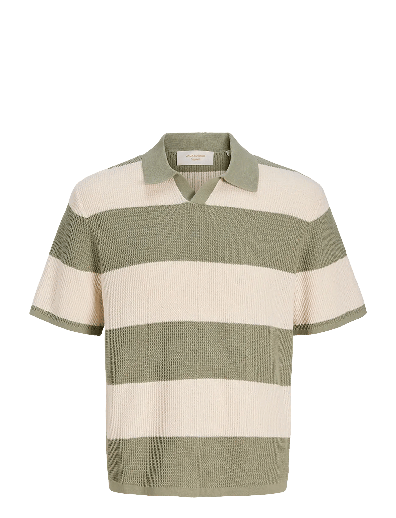 Jack & Jones - JORLIAM KNIT STRIPE SPLIT NECK STYD SS26 - strikkede poloer - sea salt - 1