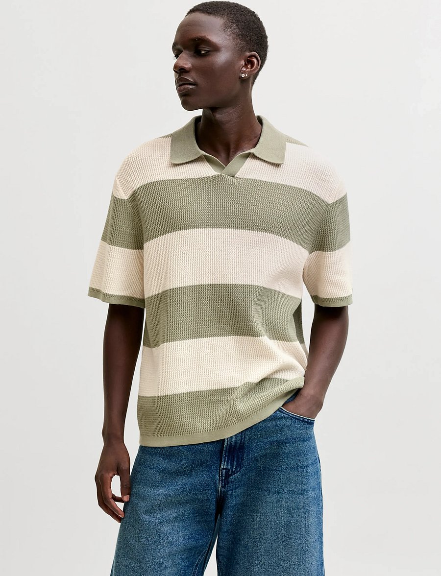 Jack & Jones - JORLIAM KNIT STRIPE SPLIT NECK STYD SS26 - gestrickte polohemden - sea salt - 0