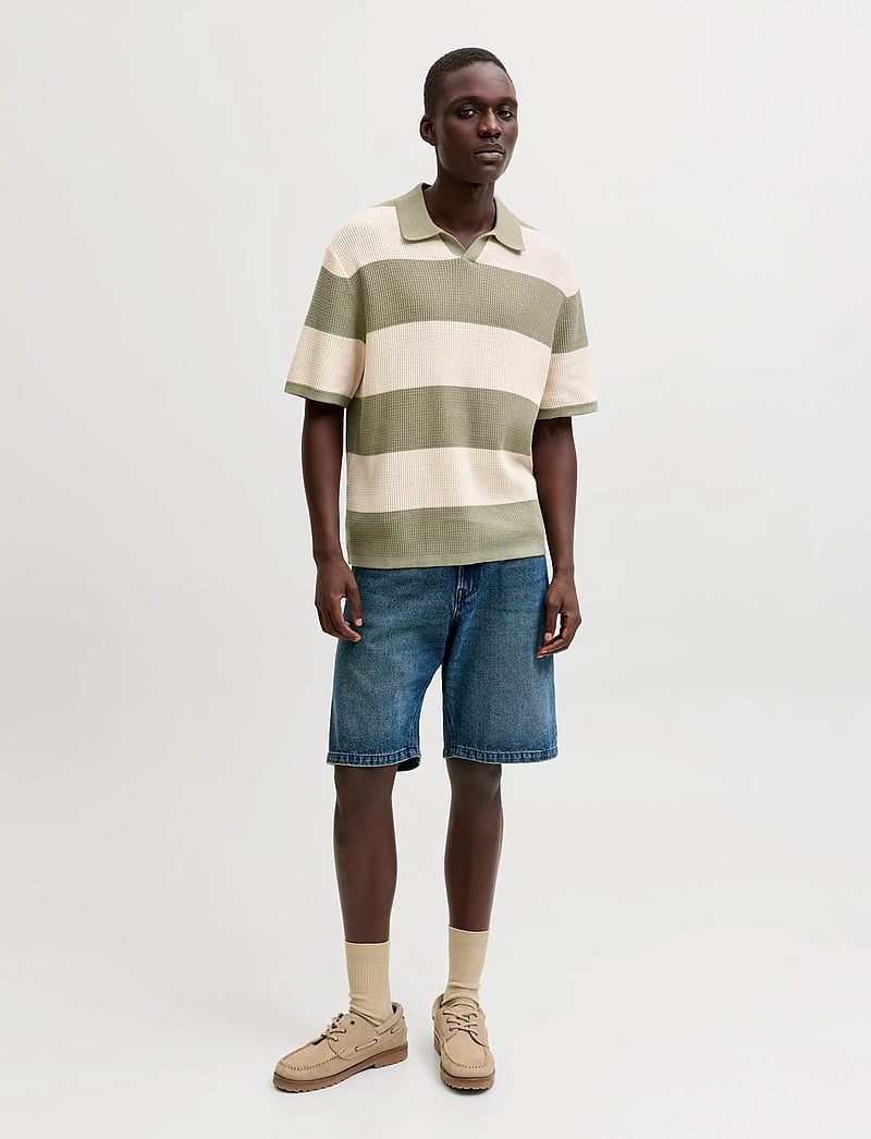 Jack & Jones - JORLIAM KNIT STRIPE SPLIT NECK STYD SS26 - strikkede poloer - sea salt - 4