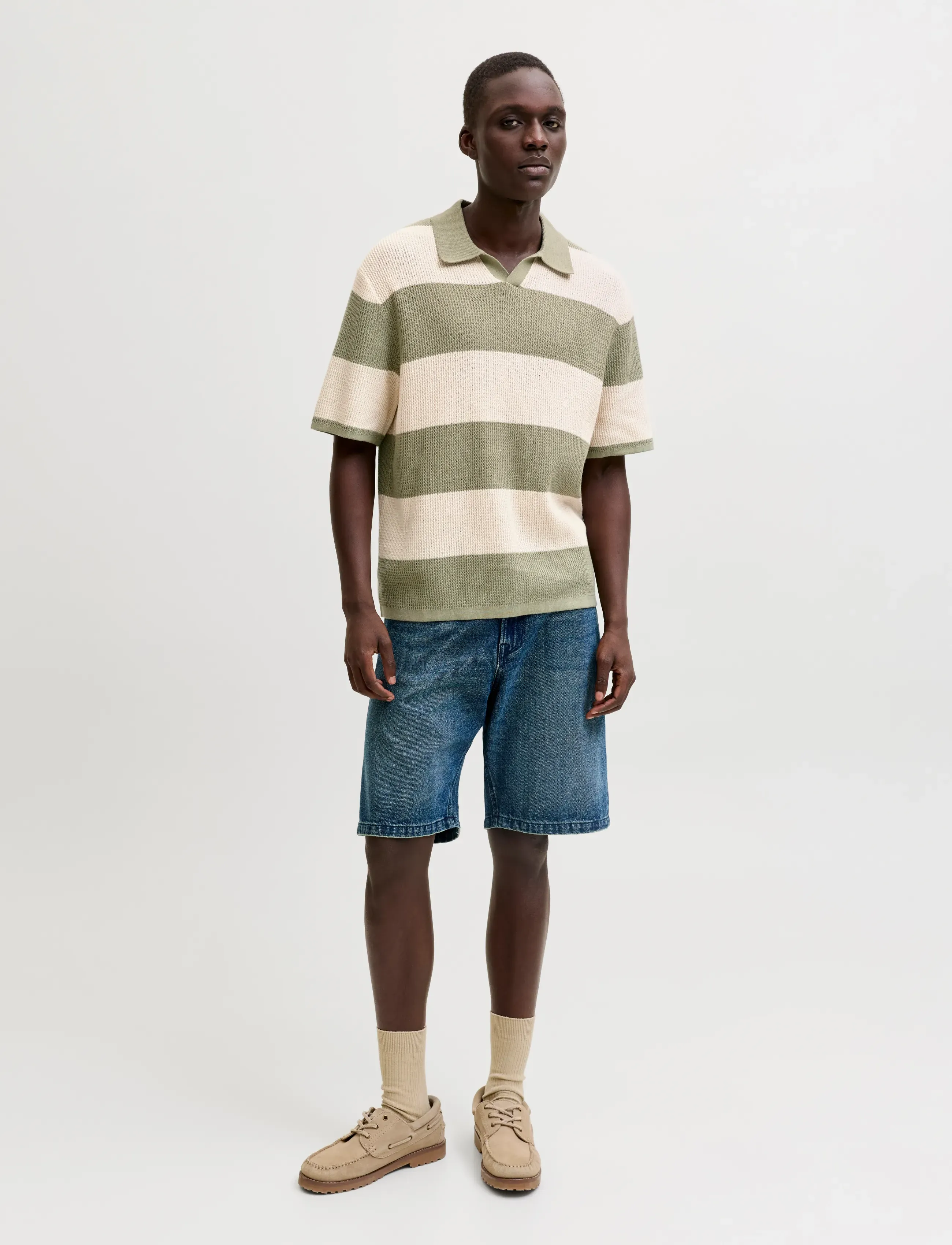 Jack & Jones - JORLIAM KNIT STRIPE SPLIT NECK STYD SS26 - gestrickte polohemden - sea salt - 4