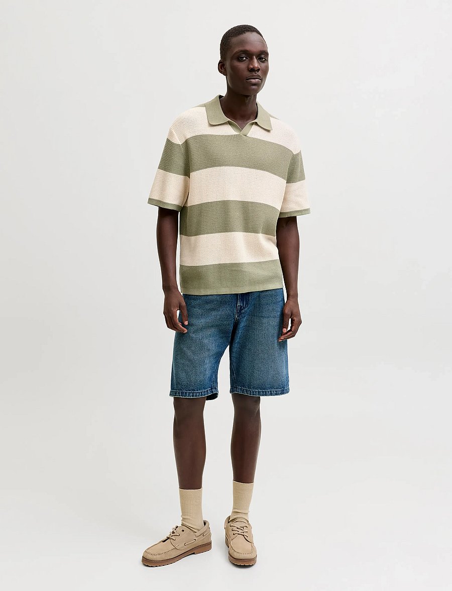 Jack & Jones - JORLIAM KNIT STRIPE SPLIT NECK STYD SS26 - gestrickte polohemden - sea salt - 4