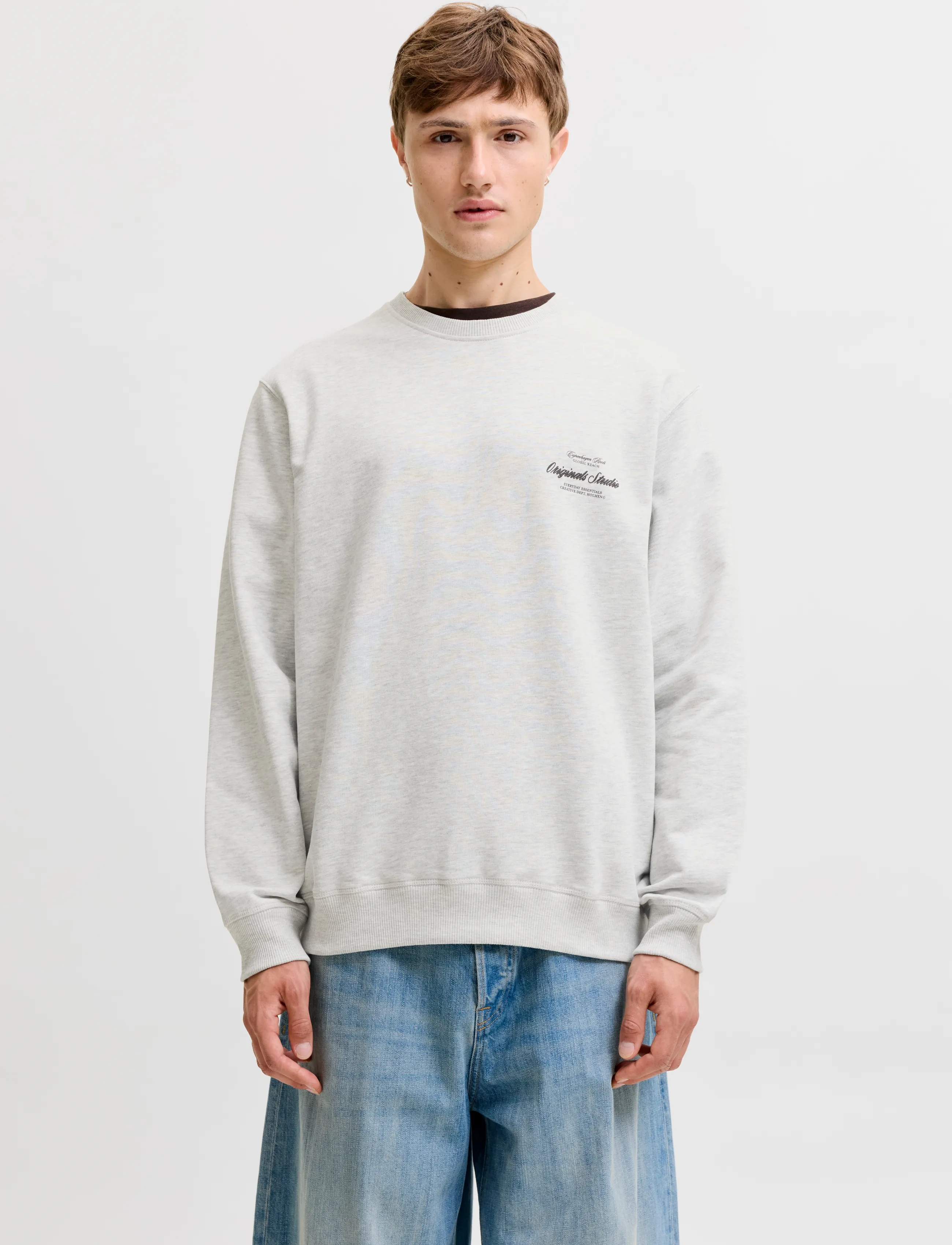 Jack & Jones JORNORREBRO TYPO BACK SWEAT CREW NECK - Looks for less - WHITE MELANGE / grey