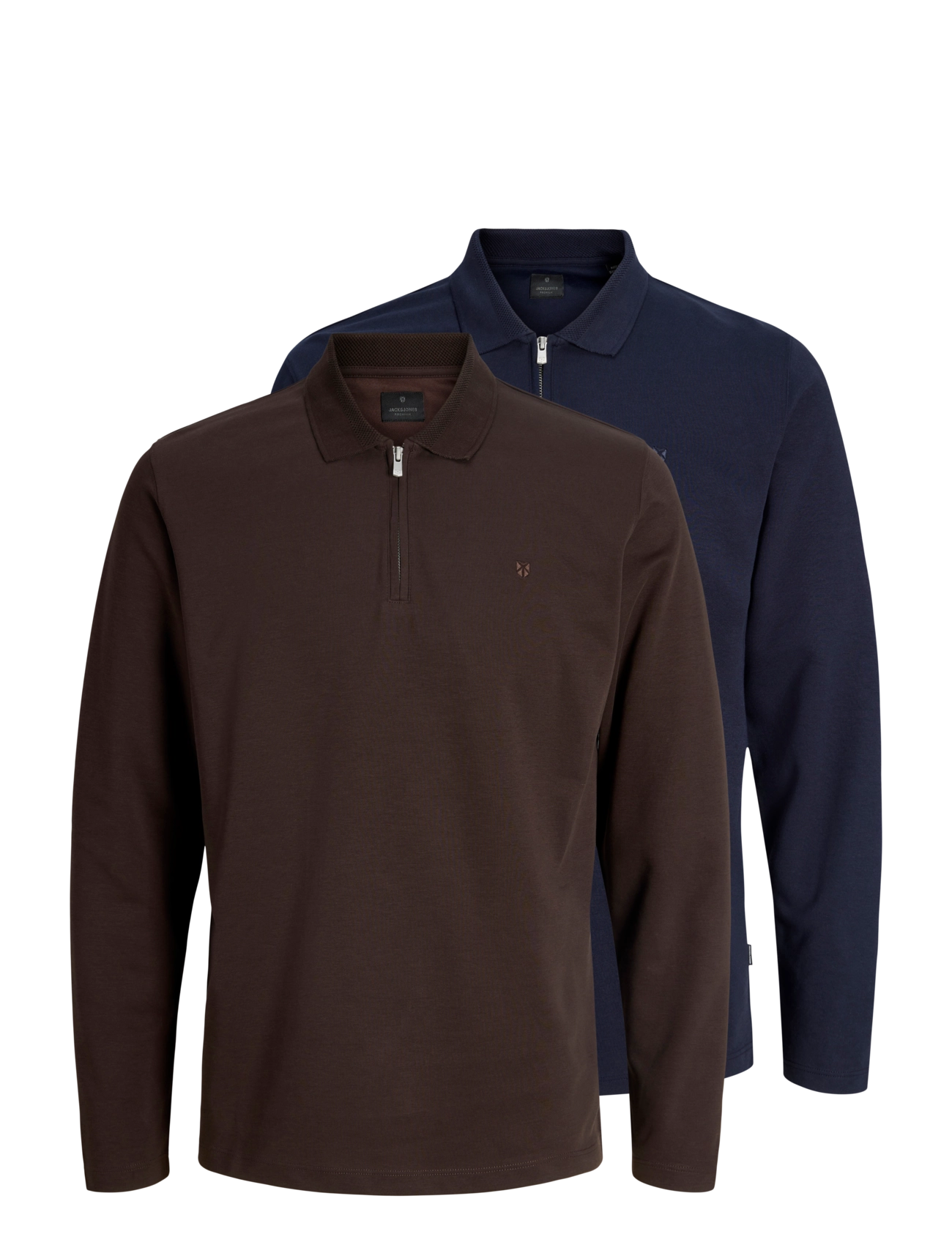 Jack & Jones - JPRBLAETHAN LS ZIP POLO 2PK MP - pikkade varrukatega polod - chocolate torte - 1