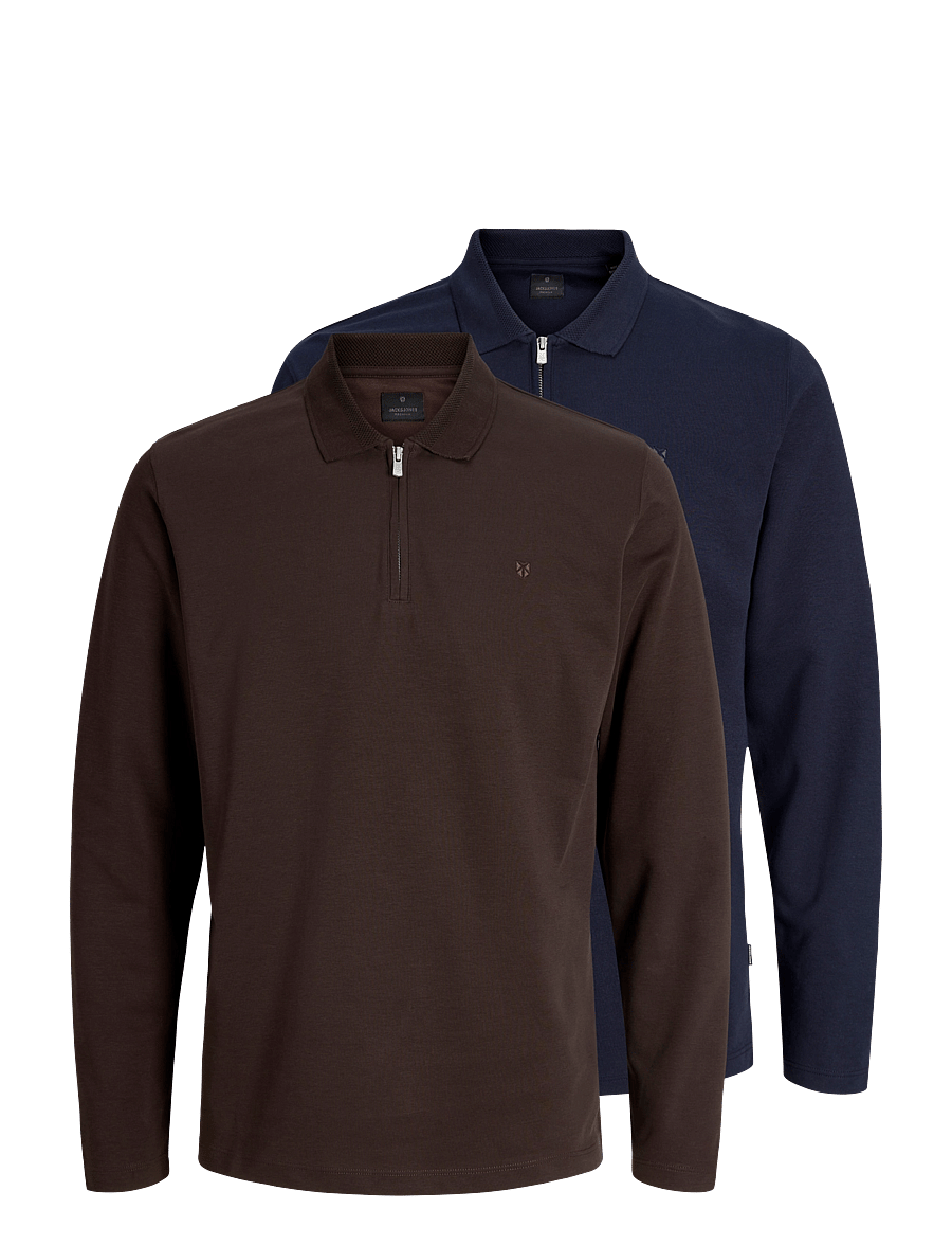 Jack & Jones - JPRBLAETHAN LS ZIP POLO 2PK MP - pikkade varrukatega polod - chocolate torte - 1