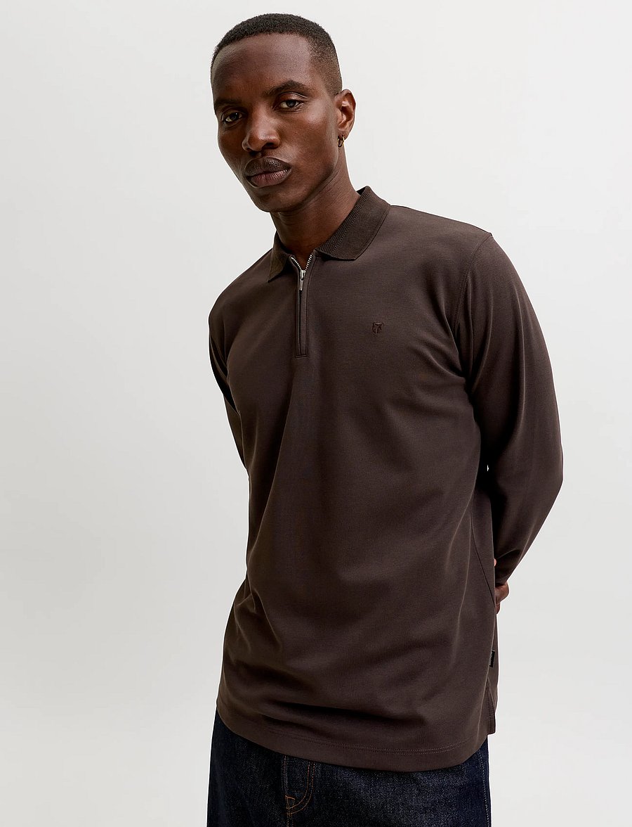 Jack & Jones - JPRBLAETHAN LS ZIP POLO 2PK MP - pikkade varrukatega polod - chocolate torte - 4