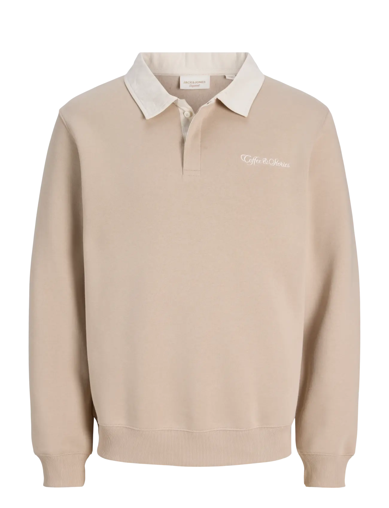 Jack & Jones JORGRAPHIC COFFEE SWEAT POLO STYD - Sweatshirts - FEATHER GRAY / beige
