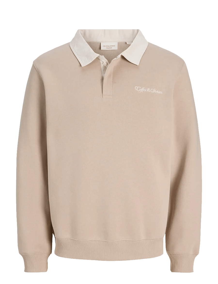 Jack & Jones - JORGRAPHIC COFFEE SWEAT POLO STYD - langärmelige strick-polohemden - feather gray - 0