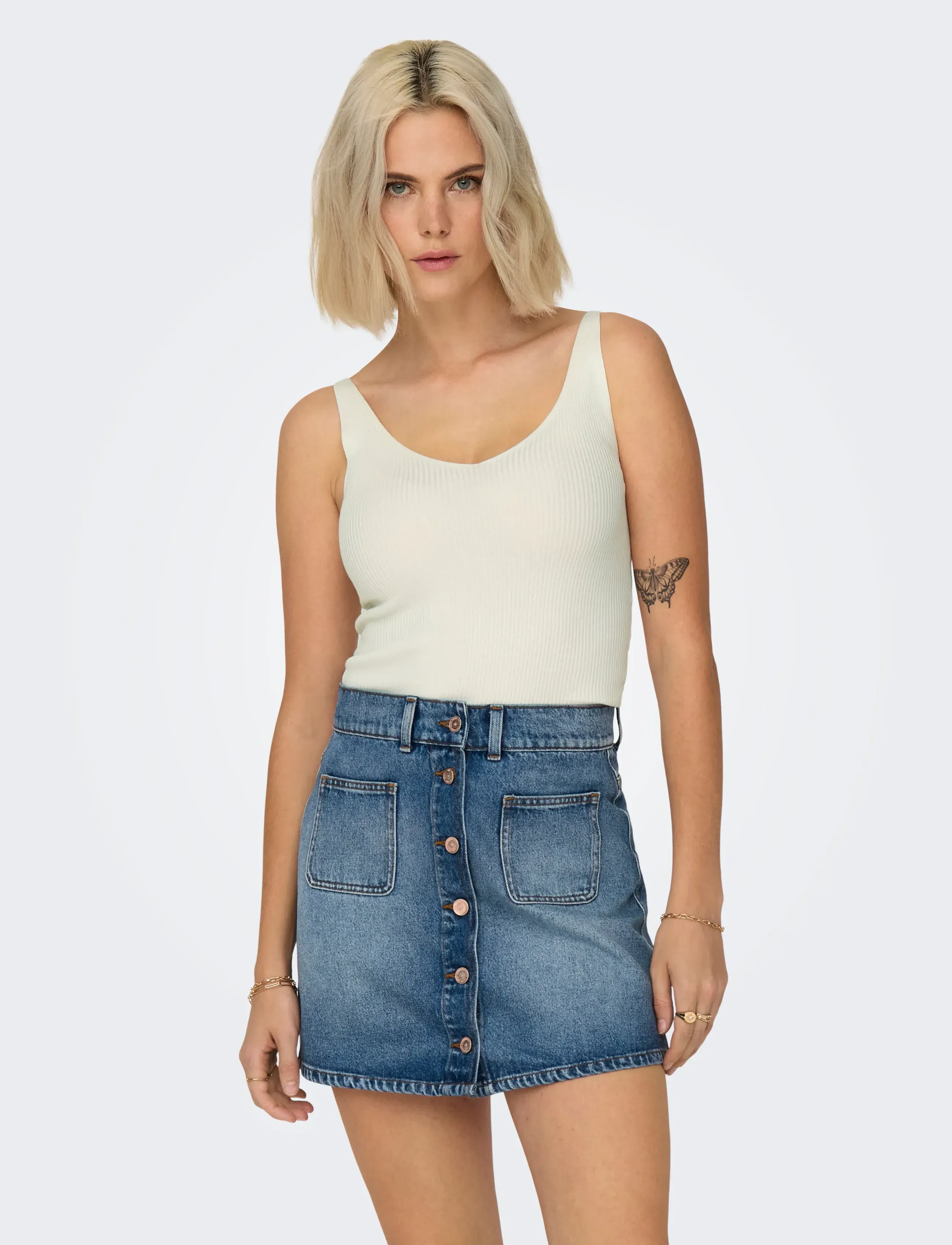 JDY JDYNANNA S/L TOP KNT NOOS - T-shirts & Toppar - CLOUD DANCER / beige