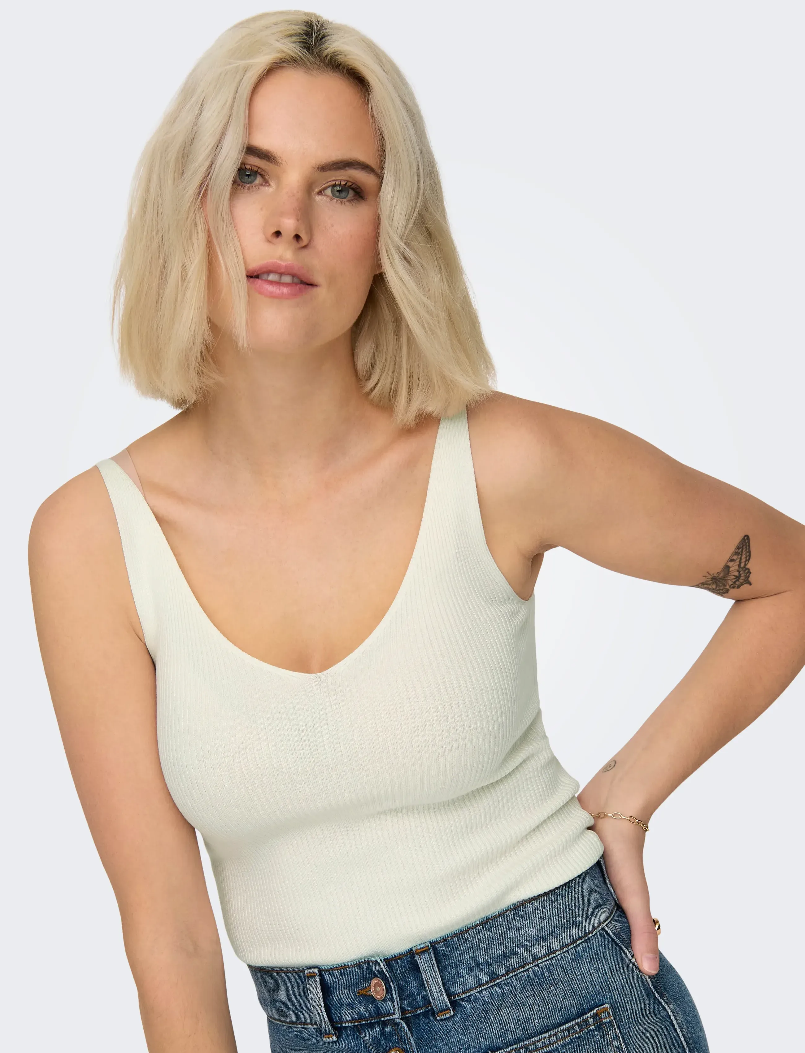 JDY - JDYNANNA S/L TOP KNT NOOS - topid ja varrukateta alussärgid - cloud dancer - 5