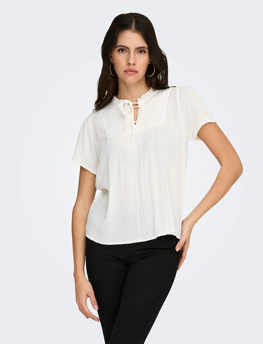 JDY - JDYLIMA LIFE S/S TOP WVN NOOS - kortærmede bluser - cloud dancer - 0