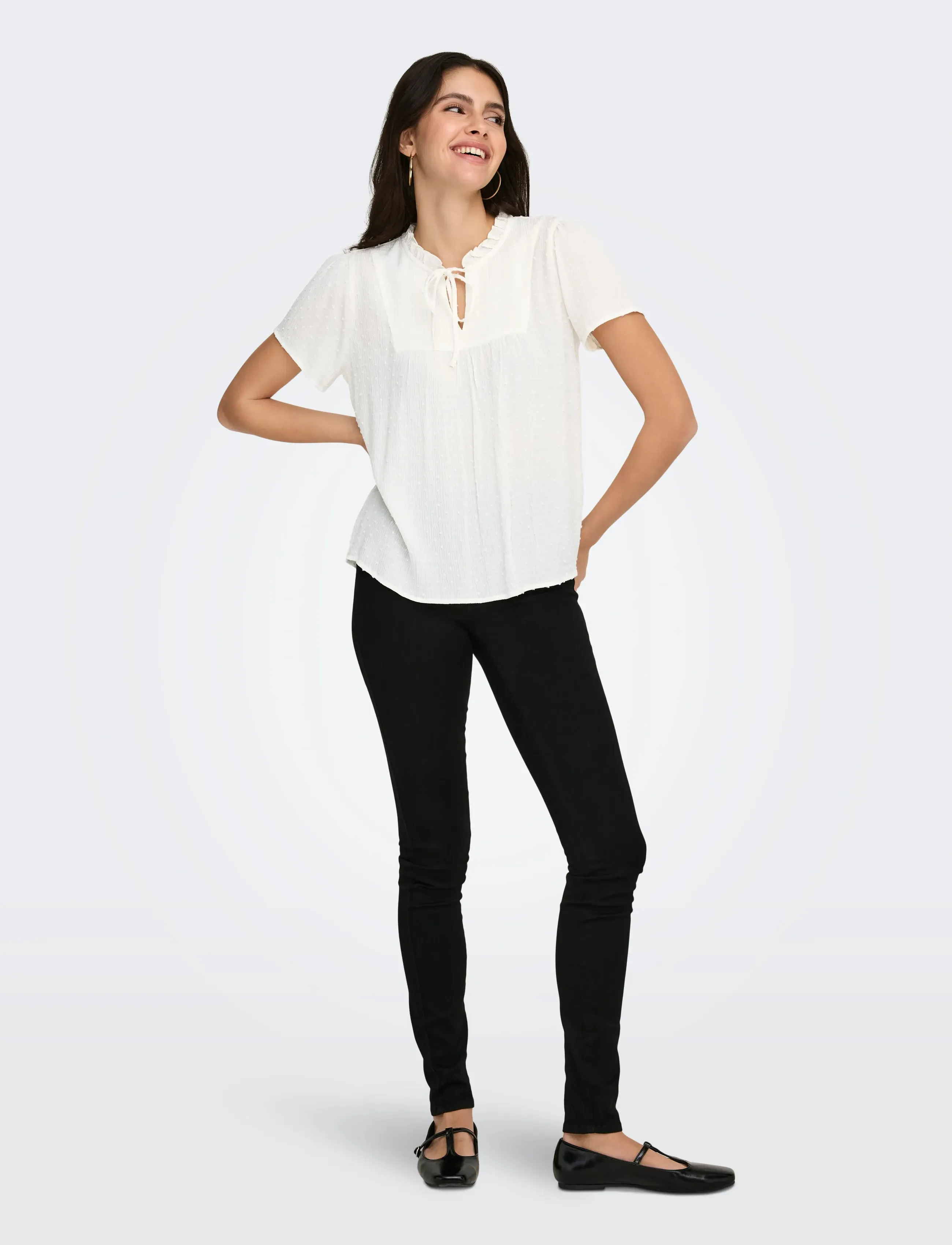 JDY - JDYLIMA LIFE S/S TOP WVN NOOS - kurzärmelige blusen - cloud dancer - 4