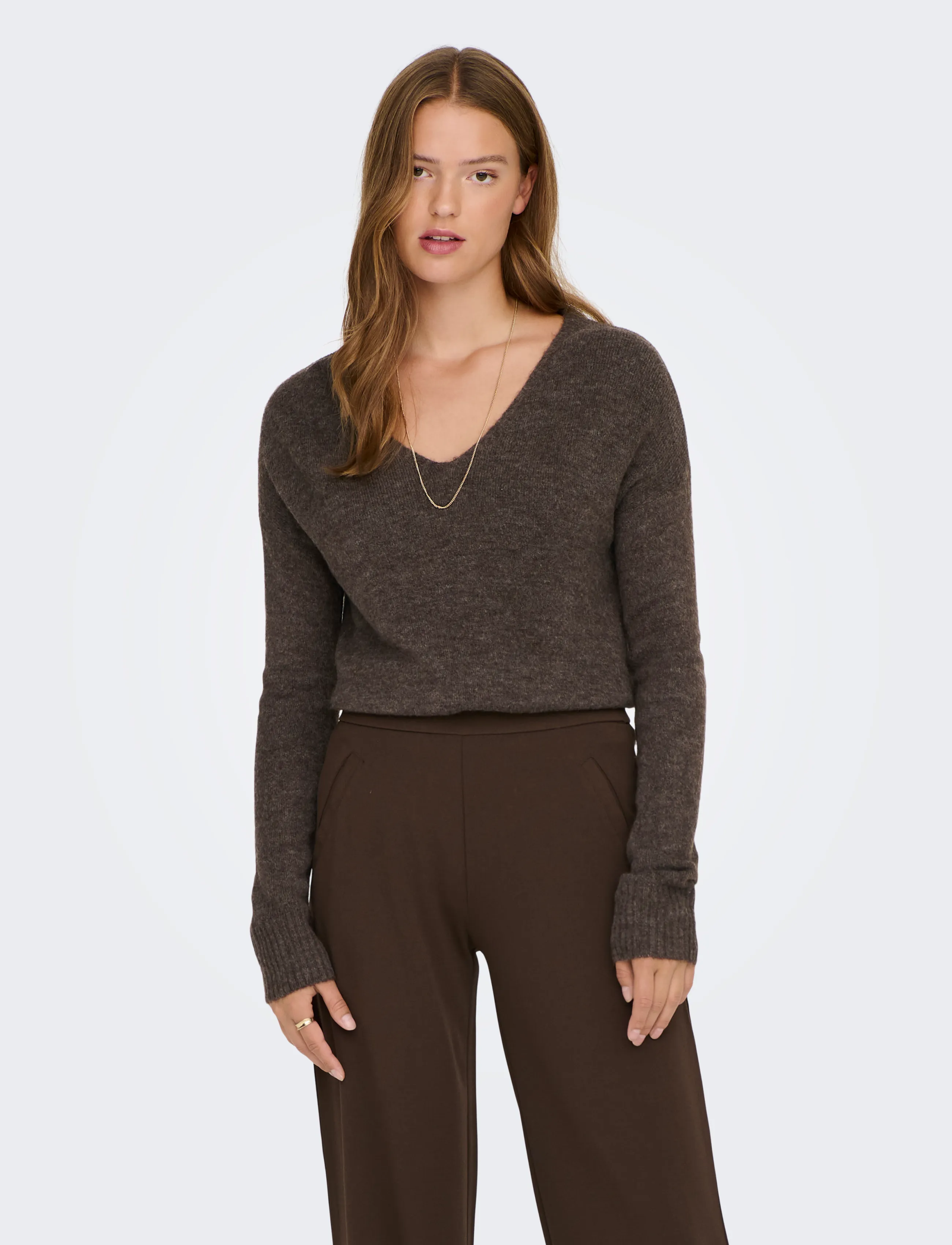 JDY elanora L/S V-Neck Pullo. Knt Noos, S, Knitwear, Braun - Jumpers, Frauen