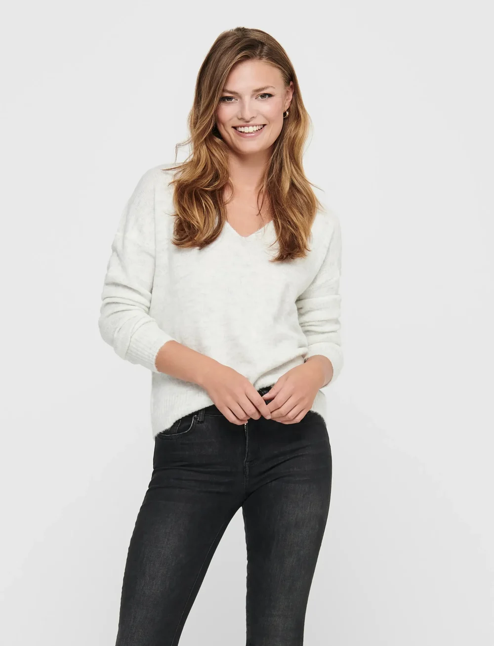 JDY - JDYELANORA L/S V-NECK PULLO. KNT NOOS - sviitrid - cloud dancer - 0