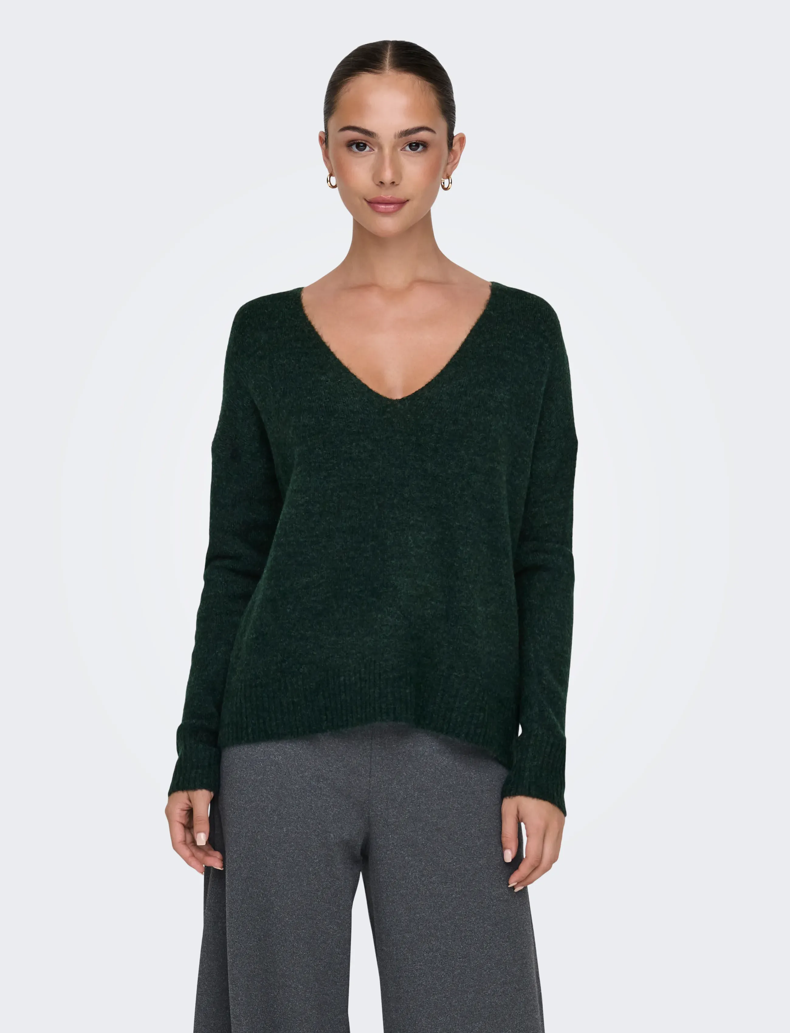 JDY JDYELANORA L/S V-NECK PULLO. KNT NOOS - JDY - SCARAB / green