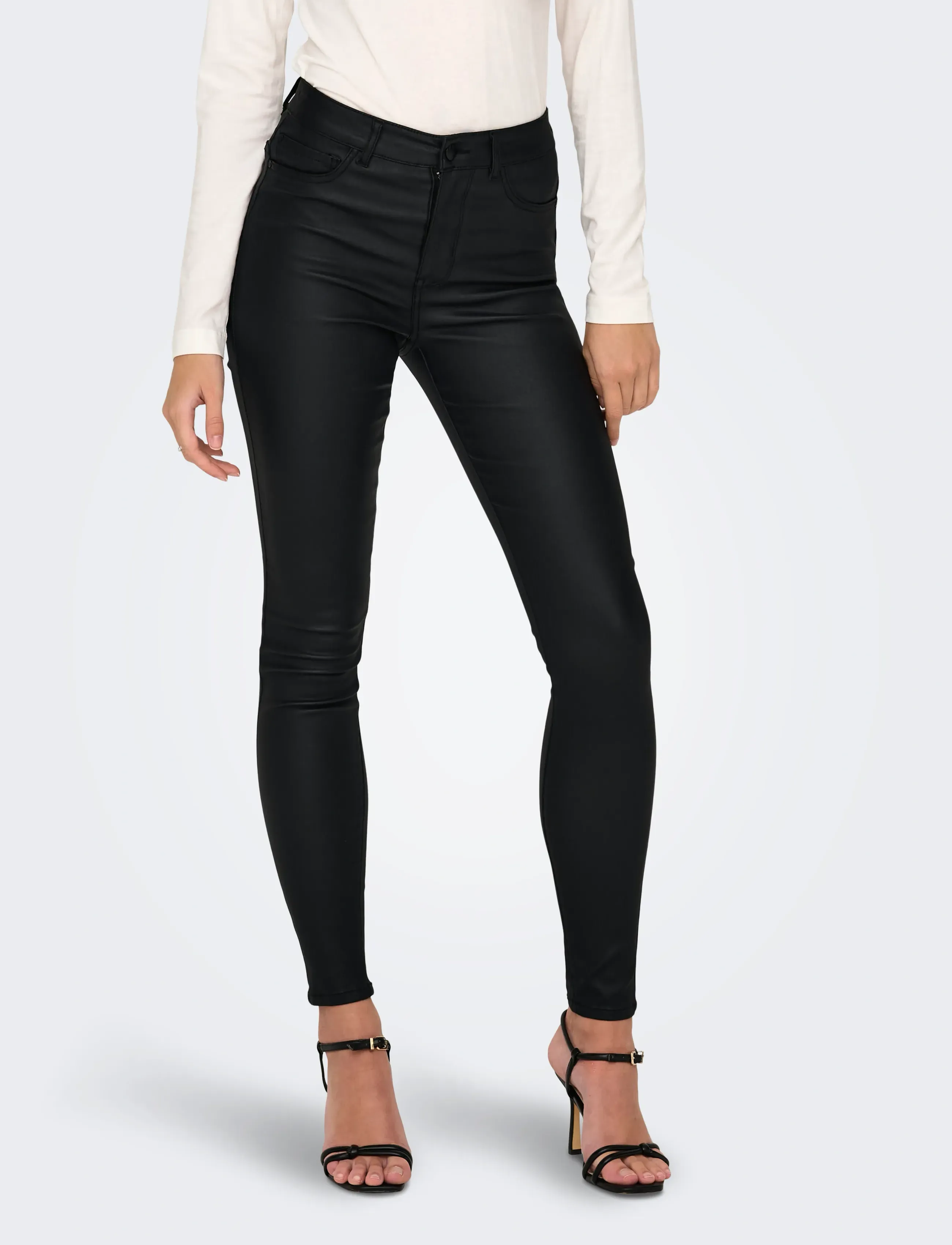 JDY newthunder Coated High Skn Pnt Noos, Kvinder, Coatede Højtaljede Skinny Bukser, Sort, Str: XS x 34