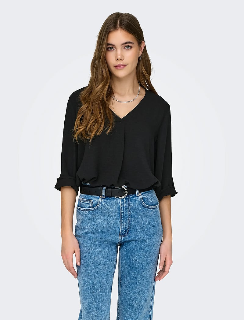 JDY - JDYDIVYA LIFE 3/4 TOP WVN NOOS - kurzämlige blusen - black - 0
