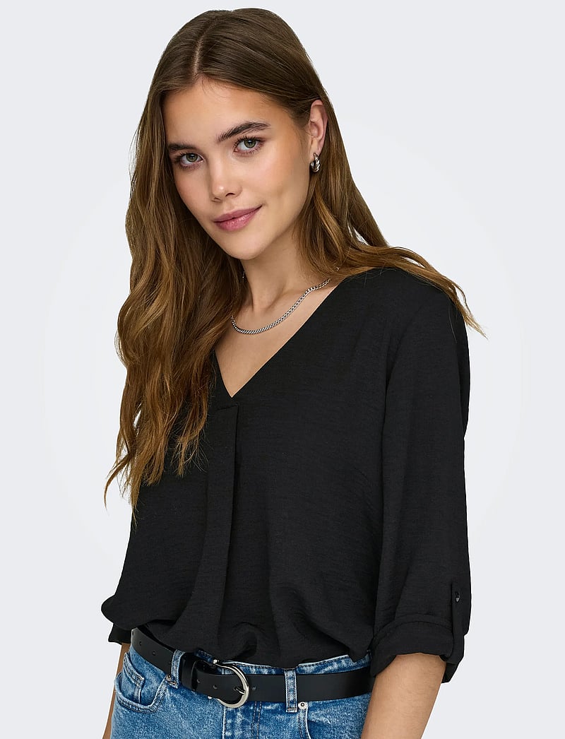 JDY - JDYDIVYA LIFE 3/4 TOP WVN NOOS - kurzämlige blusen - black - 4