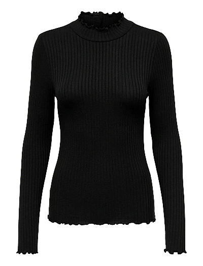 JDY JDYFRANSISKA LIFE L/S HI-NCK TOP JR NOOS - Long-sleeved tops - BLACK / black