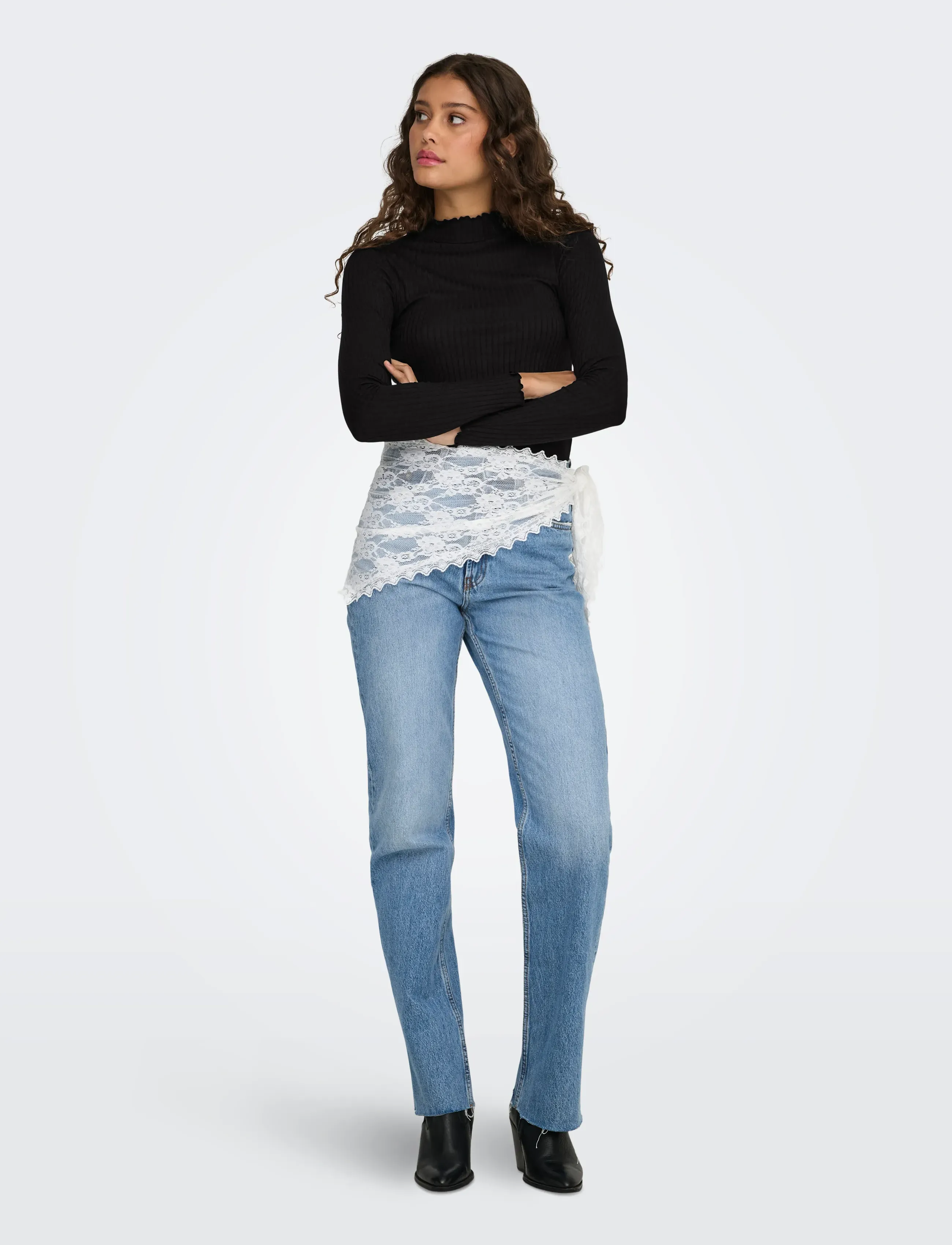 JDY JDYFRANSISKA LIFE L/S HI-NCK TOP JR NOOS - T-skjorter & Topper - BLACK / black